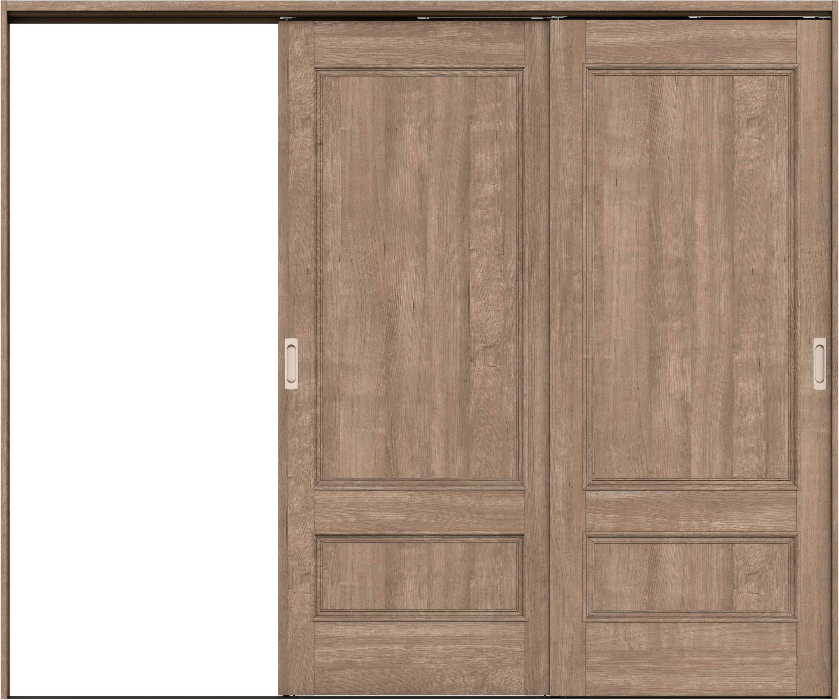 リビングドア　イエリア　吊戸・２枚片引　扉セット　Ｍ１デザイン　２４３７幅用　２０００高　〈トープグレー柄〉　左引用　錠なし　ラクラクローズ付用