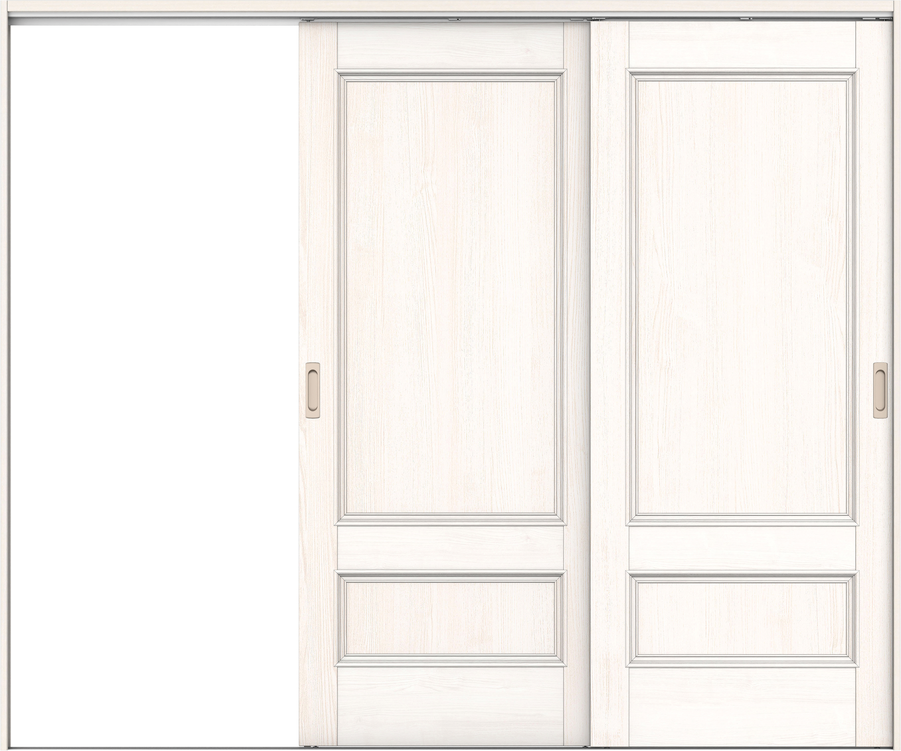 リビングドア　イエリア　吊戸・２枚片引　扉セット　Ｍ１デザイン　２４３７幅用　２０００高　〈ネオホワイト柄〉　左引用　錠なし　ラクラクローズ付用