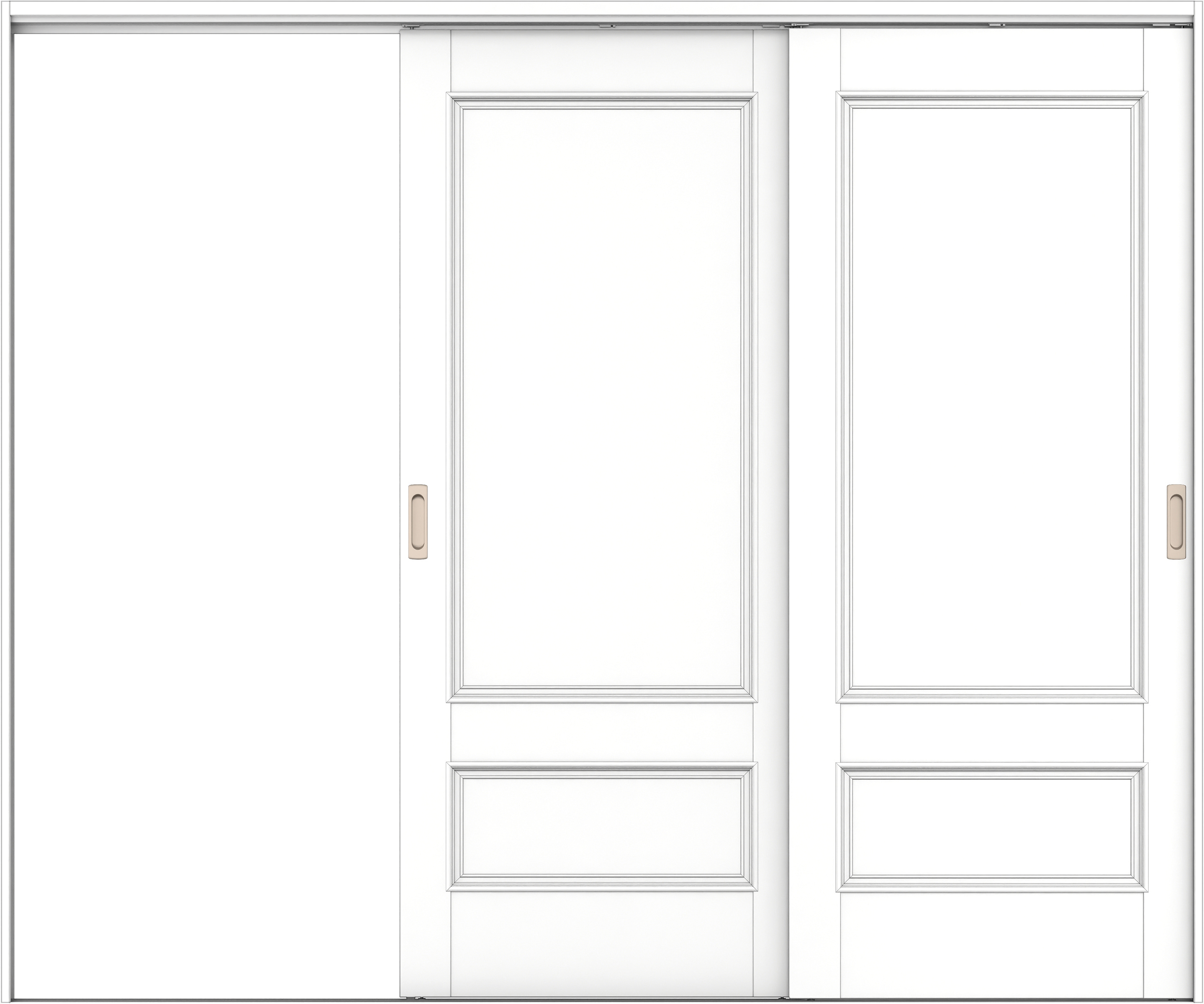 リビングドア　イエリア　吊戸・２枚片引　扉セット　Ｍ１デザイン　２４３７幅用　２０００高　〈パウダーホワイト柄〉　左引用　錠なし　ラクラクローズ付用