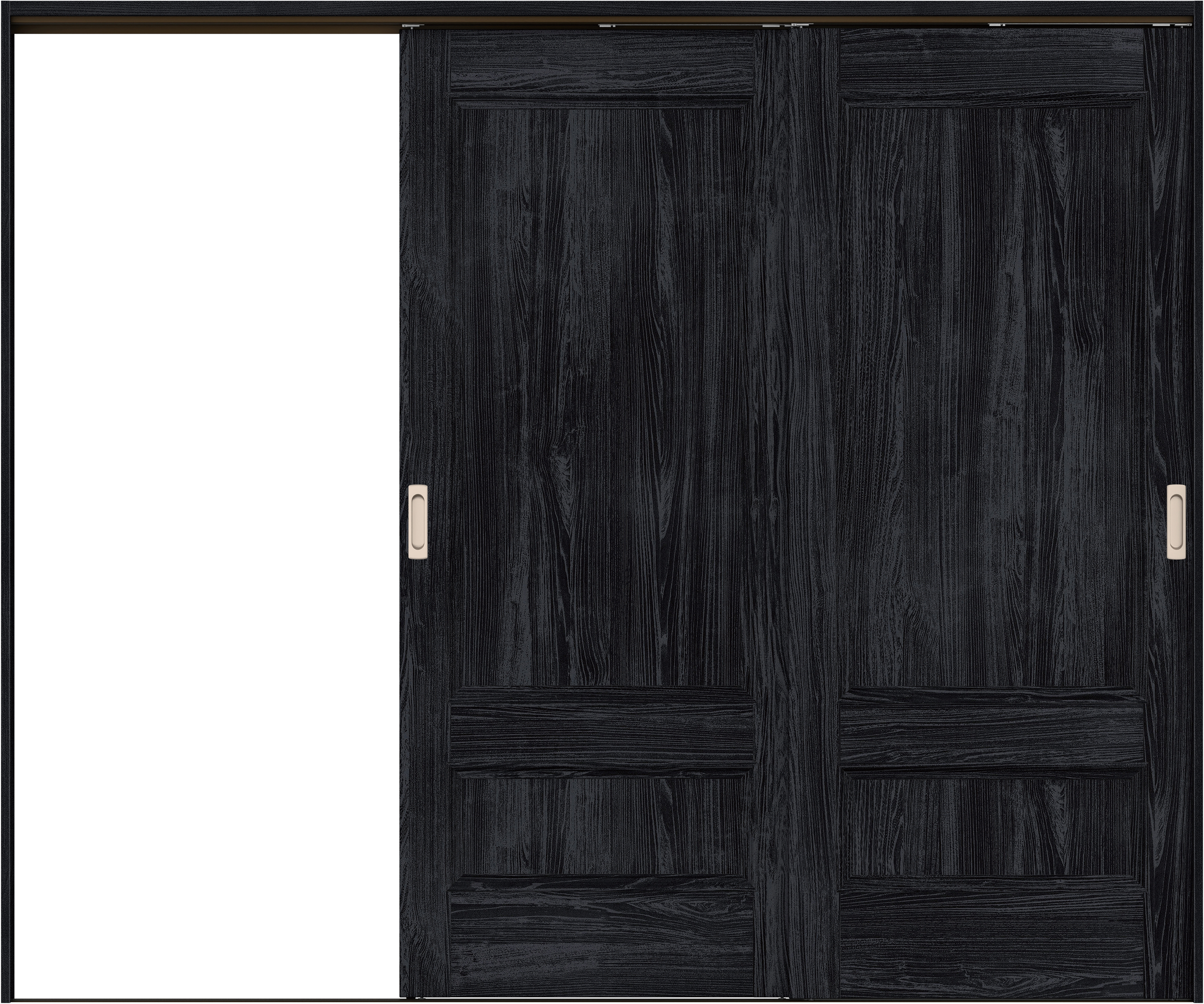 リビングドア　イエリア　吊戸・２枚片引　扉セット　Ｍ１デザイン　２４３７幅用　２０００高　〈モスブラック柄〉　左引用　錠なし　ラクラクローズ付用