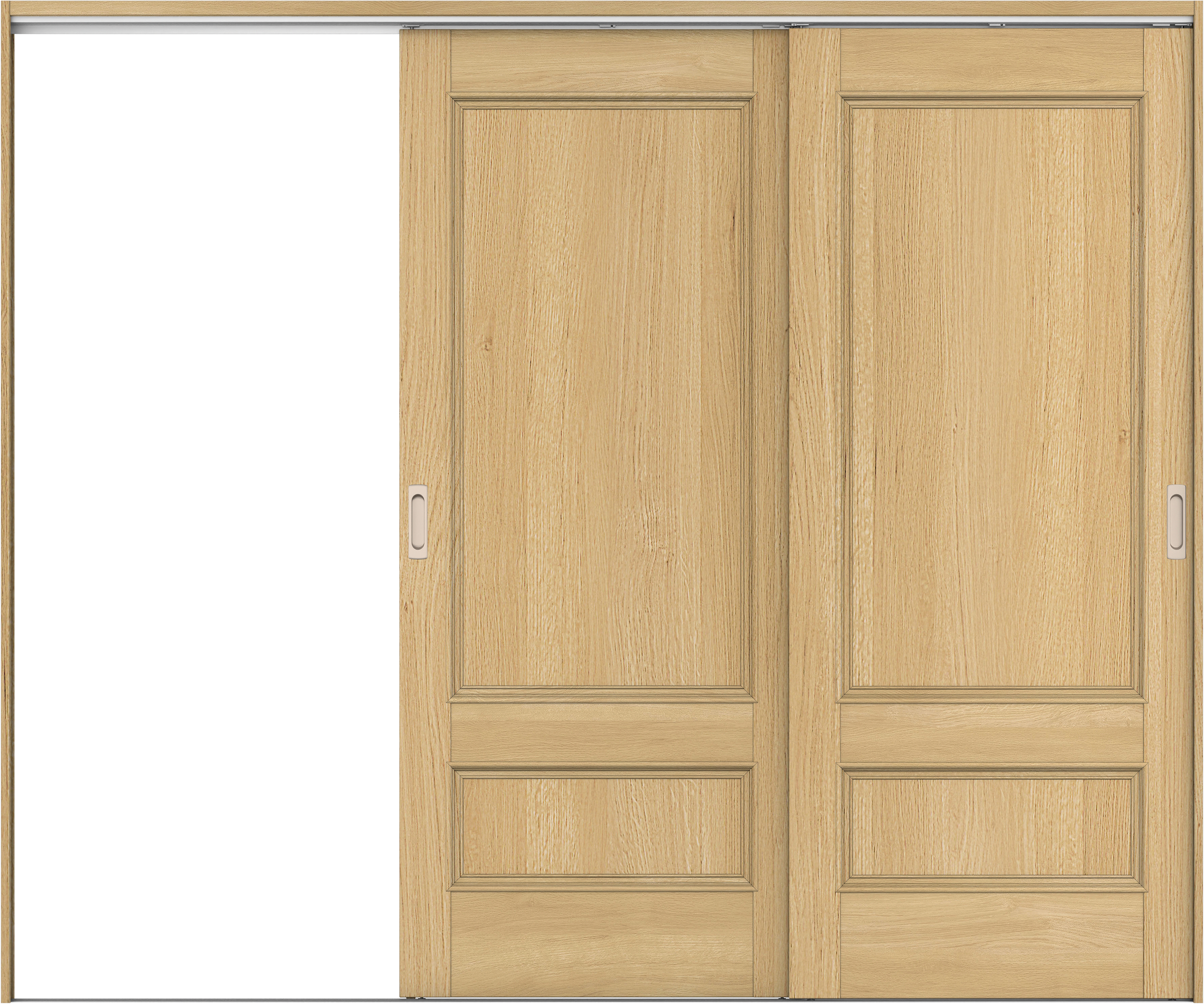 リビングドア　イエリア　吊戸・２枚片引　扉セット　Ｍ１デザイン　２４３７幅用　２０００高　〈ライトオーカー柄〉　左引用　錠なし　ラクラクローズ付用