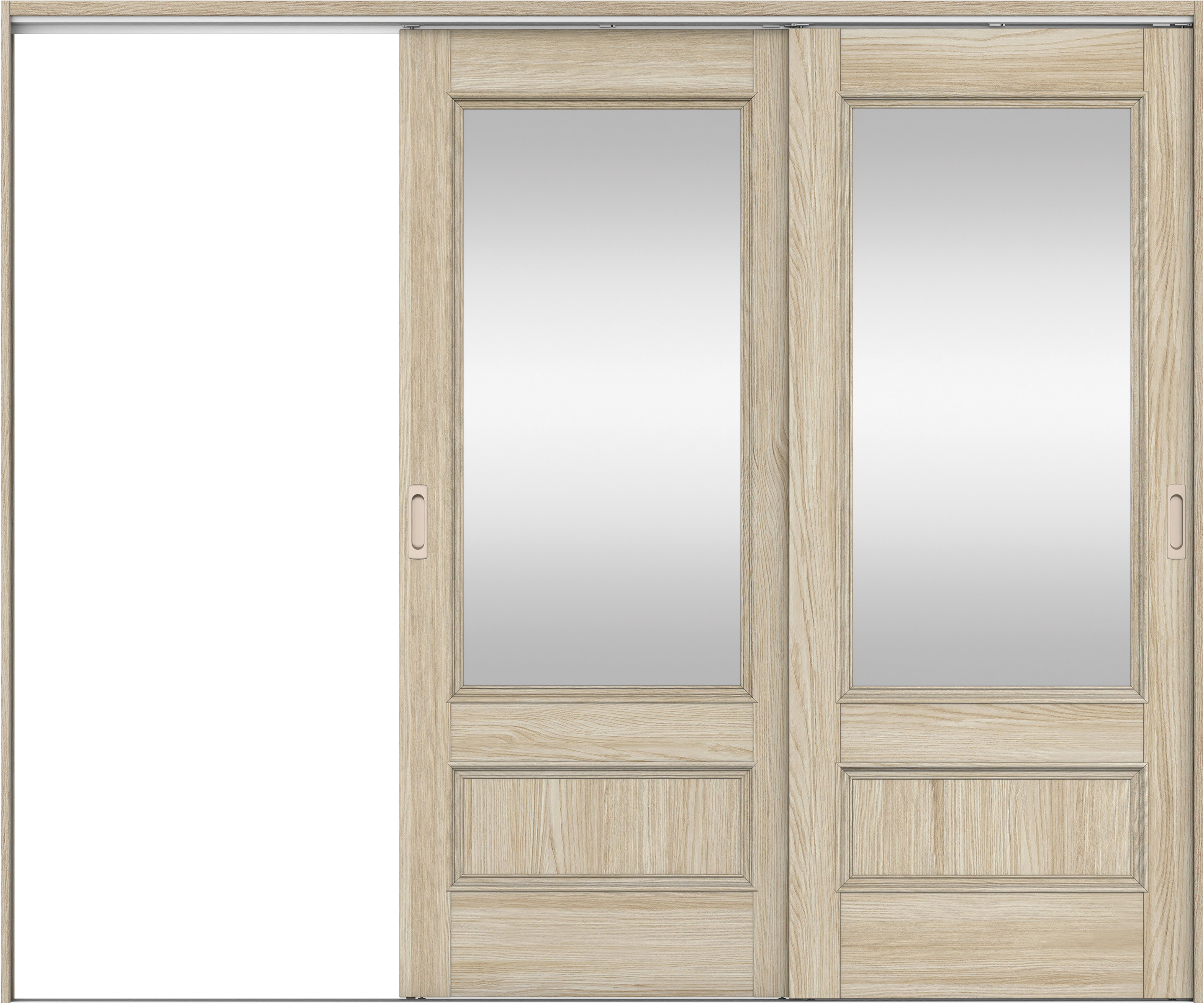 リビングドア　イエリア　吊戸・２枚片引　扉セット　Ｍ２デザイン　２４３７幅用　２０００高　〈ソフトグレージュ柄〉　左引用　錠なし　ラクラクローズ付用