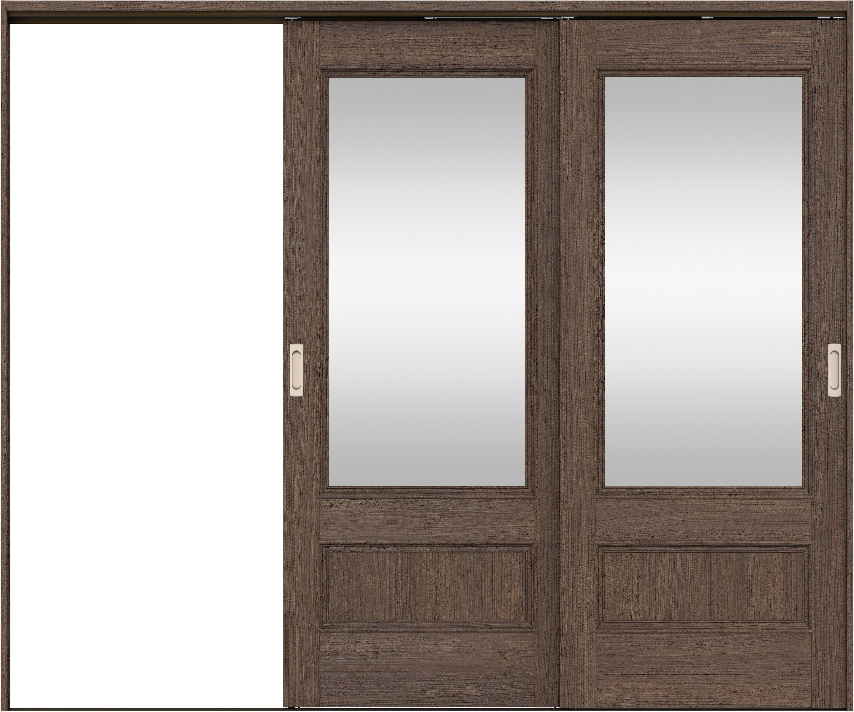 リビングドア　イエリア　吊戸・２枚片引　扉セット　Ｍ２デザイン　２４３７幅用　２０００高　〈ダルブラウン柄〉　左引用　錠なし　ラクラクローズ付用