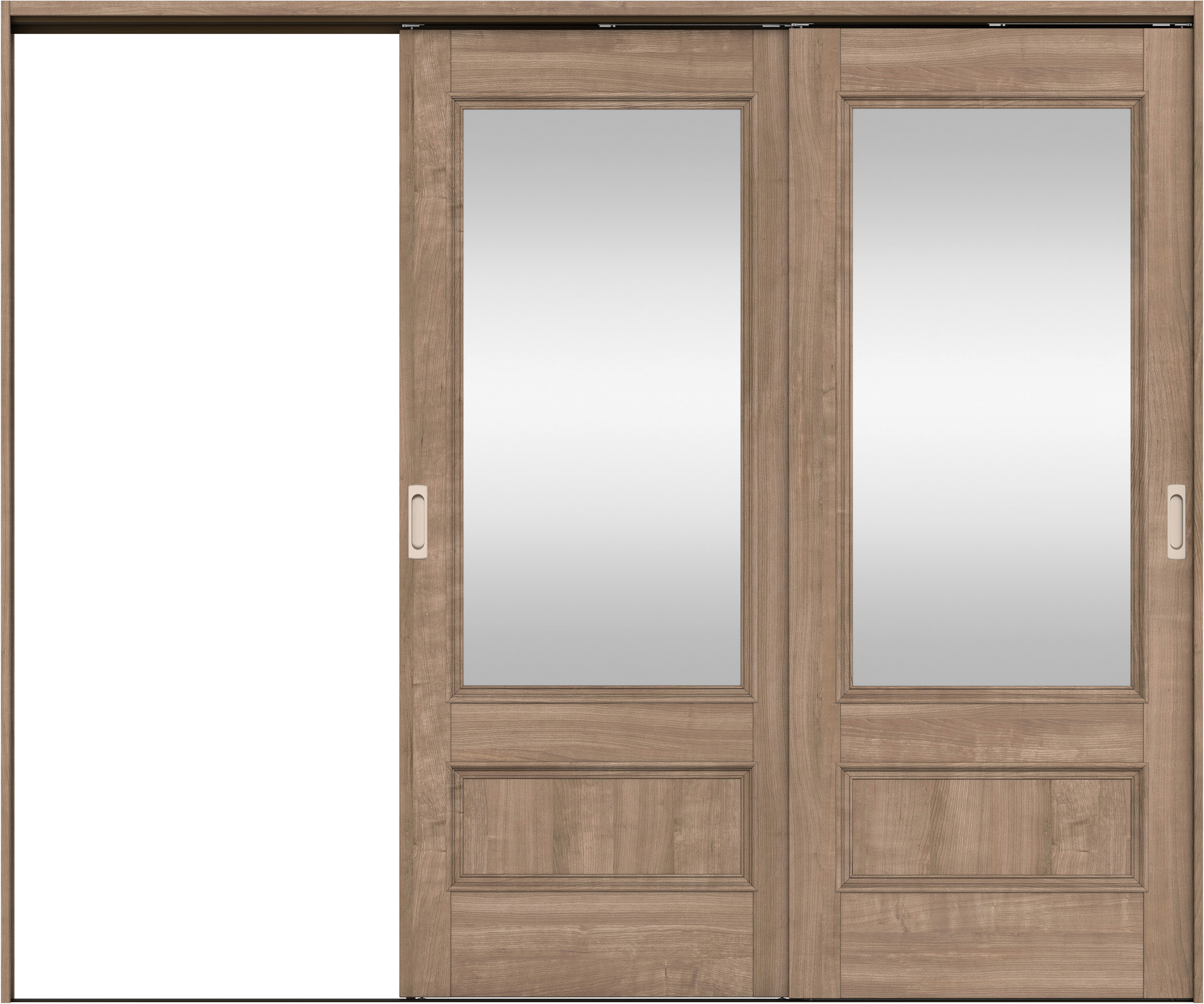 リビングドア　イエリア　吊戸・２枚片引　扉セット　Ｍ２デザイン　２４３７幅用　２０００高　〈トープグレー柄〉　左引用　錠なし　ラクラクローズ付用