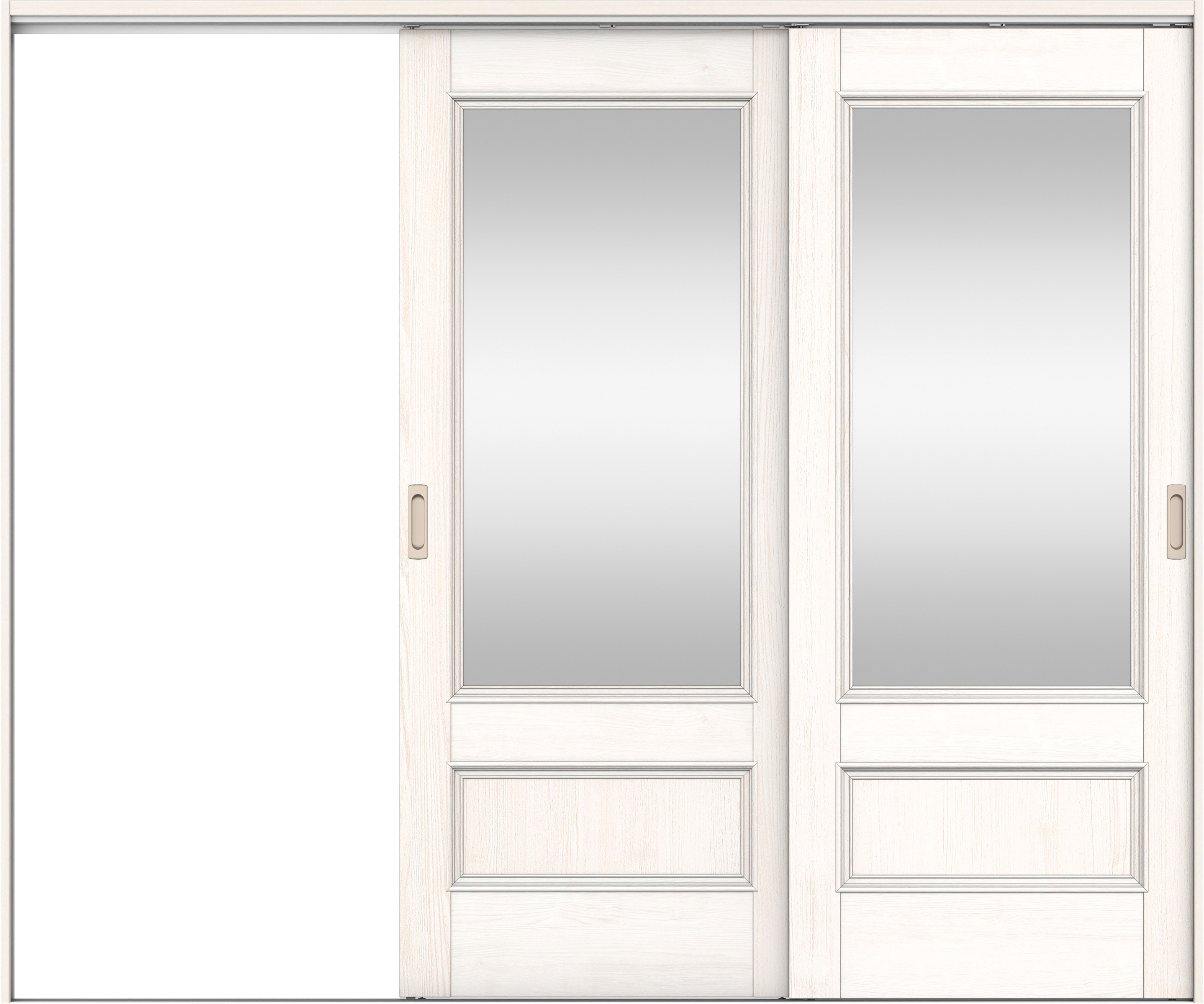 リビングドア　イエリア　吊戸・２枚片引　扉セット　Ｍ２デザイン　２４３７幅用　２０００高　〈ネオホワイト柄〉　左引用　錠なし　ラクラクローズ付用