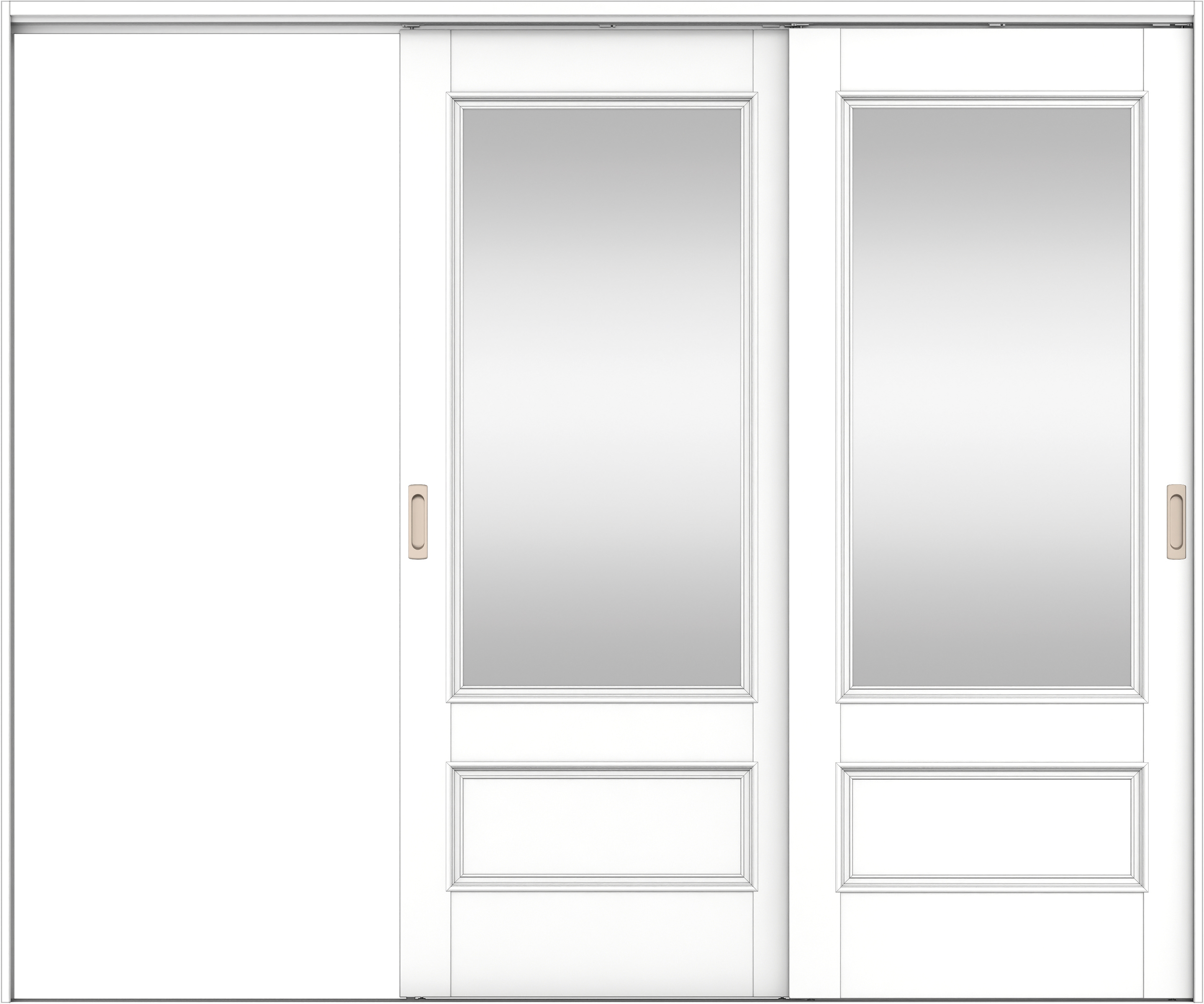 リビングドア　イエリア　吊戸・２枚片引　扉セット　Ｍ２デザイン　２４３７幅用　２０００高　〈パウダーホワイト柄〉　左引用　錠なし　ラクラクローズ付用