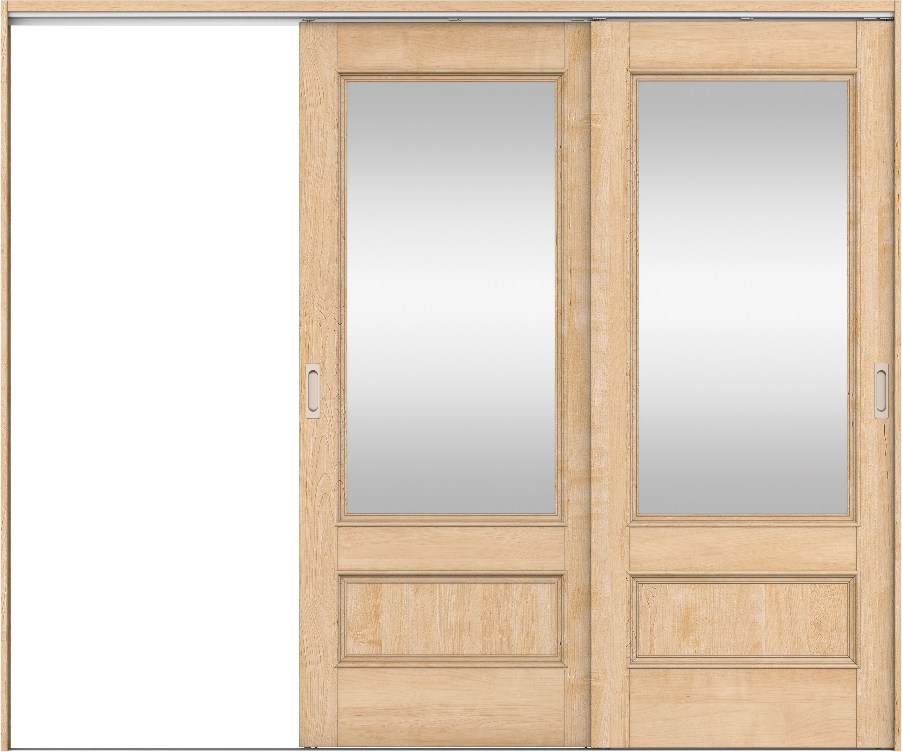 リビングドア　イエリア　吊戸・２枚片引　扉セット　Ｍ２デザイン　２４３７幅用　２０００高　〈ミルベージュ柄〉　左引用　錠なし　ラクラクローズ付用