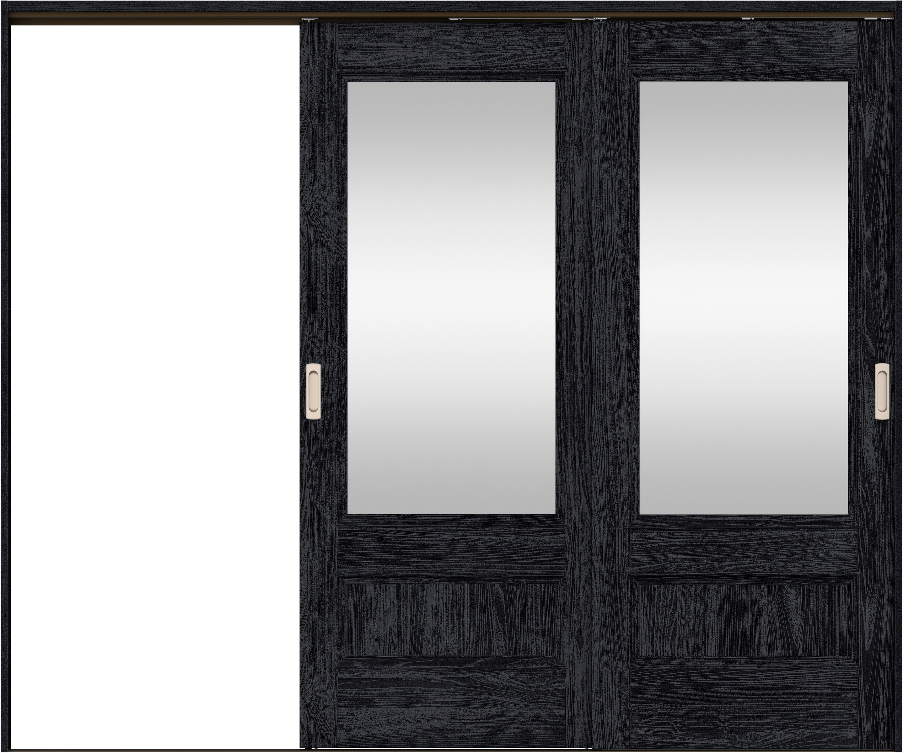 リビングドア　イエリア　吊戸・２枚片引　扉セット　Ｍ２デザイン　２４３７幅用　２０００高　〈モスブラック柄〉　左引用　錠なし　ラクラクローズ付用