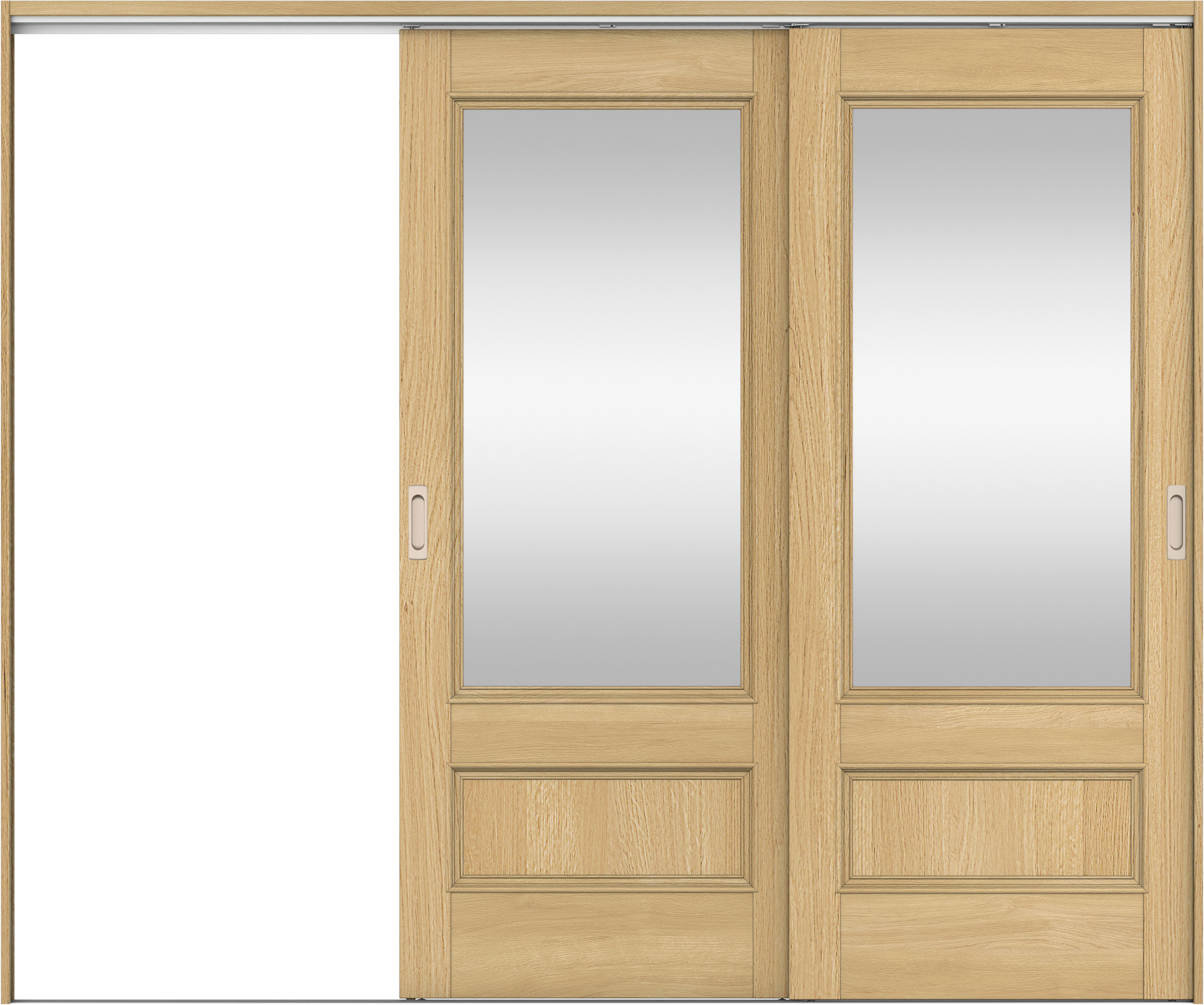 リビングドア　イエリア　吊戸・２枚片引　扉セット　Ｍ２デザイン　２４３７幅用　２０００高　〈ライトオーカー柄〉　左引用　錠なし　ラクラクローズ付用