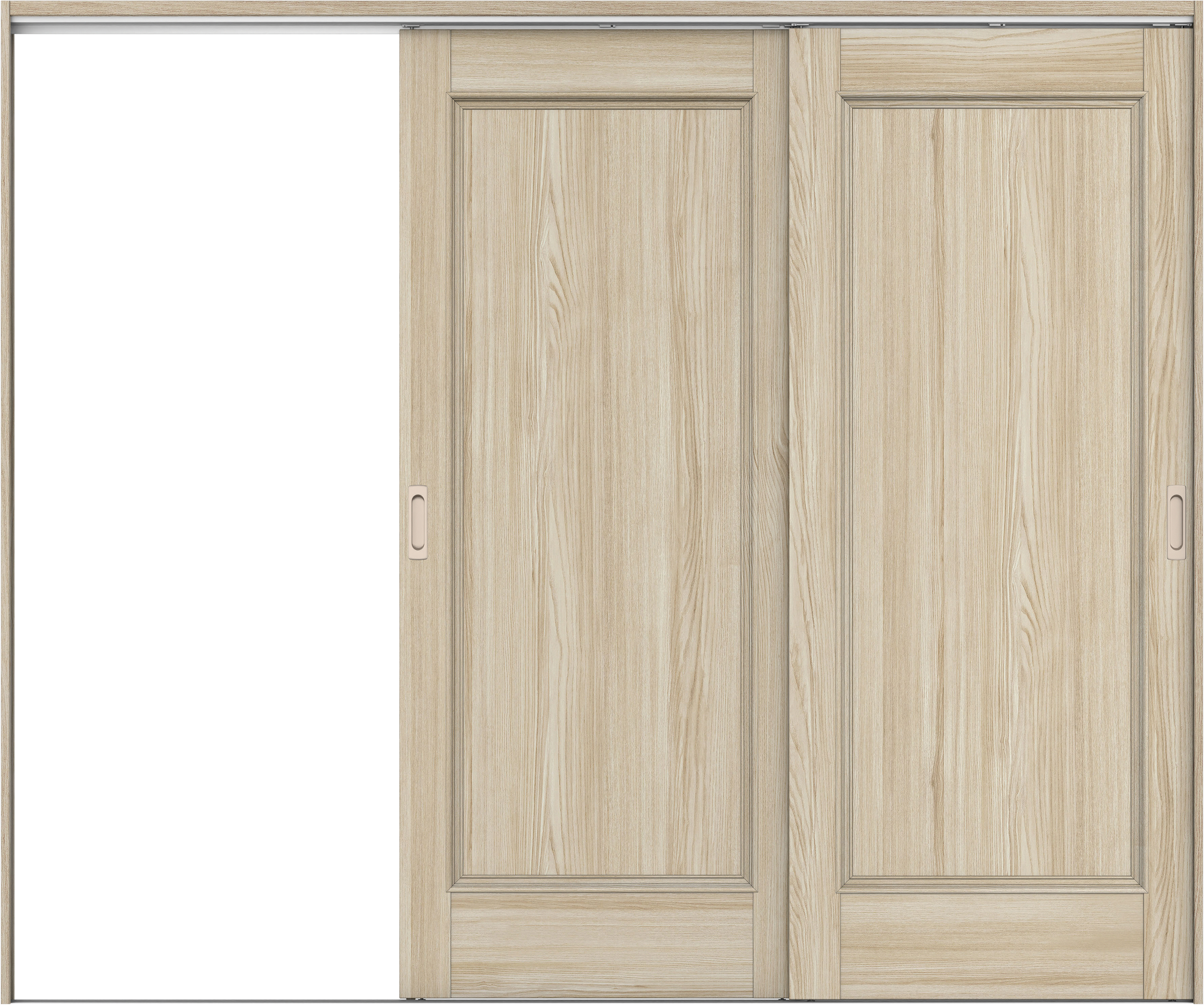 リビングドア　イエリア　吊戸・２枚片引　扉セット　Ｍ５デザイン　２４３７幅用　２０００高　〈ソフトグレージュ柄〉　左引用　錠なし　ラクラクローズ付用