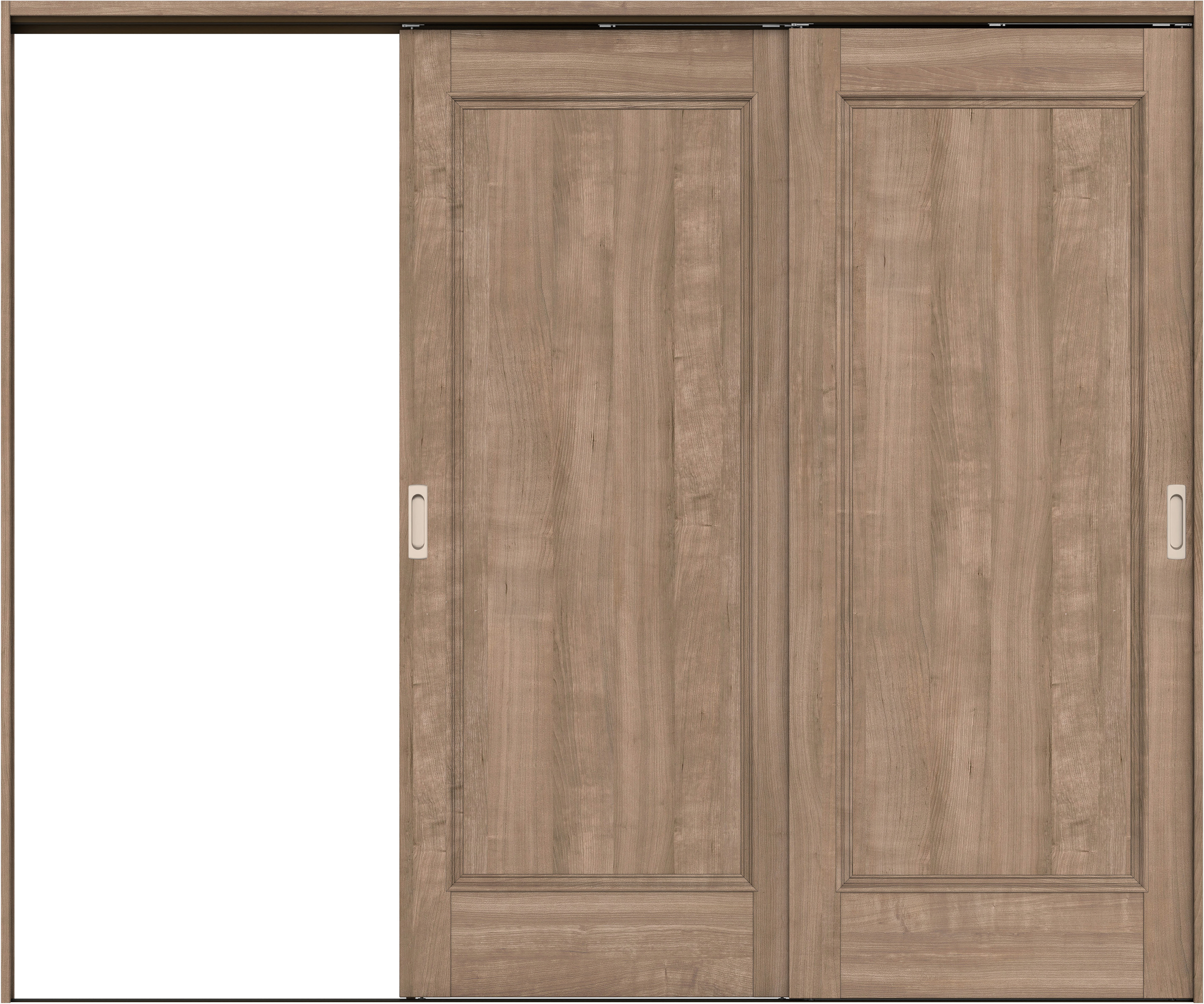 リビングドア　イエリア　吊戸・２枚片引　扉セット　Ｍ５デザイン　２４３７幅用　２０００高　〈トープグレー柄〉　左引用　錠なし　ラクラクローズ付用