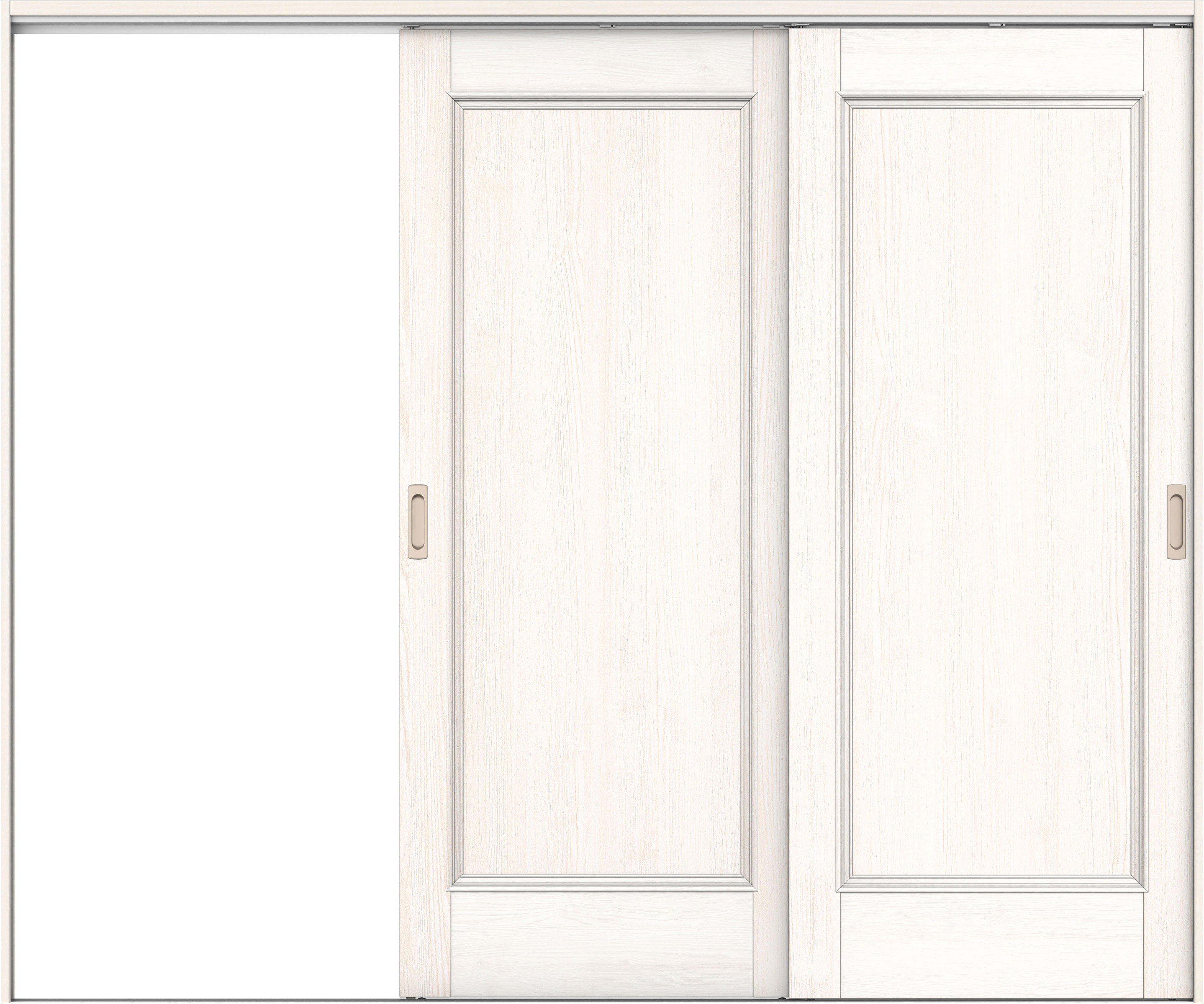 リビングドア　イエリア　吊戸・２枚片引　扉セット　Ｍ５デザイン　２４３７幅用　２０００高　〈ネオホワイト柄〉　左引用　錠なし　ラクラクローズ付用