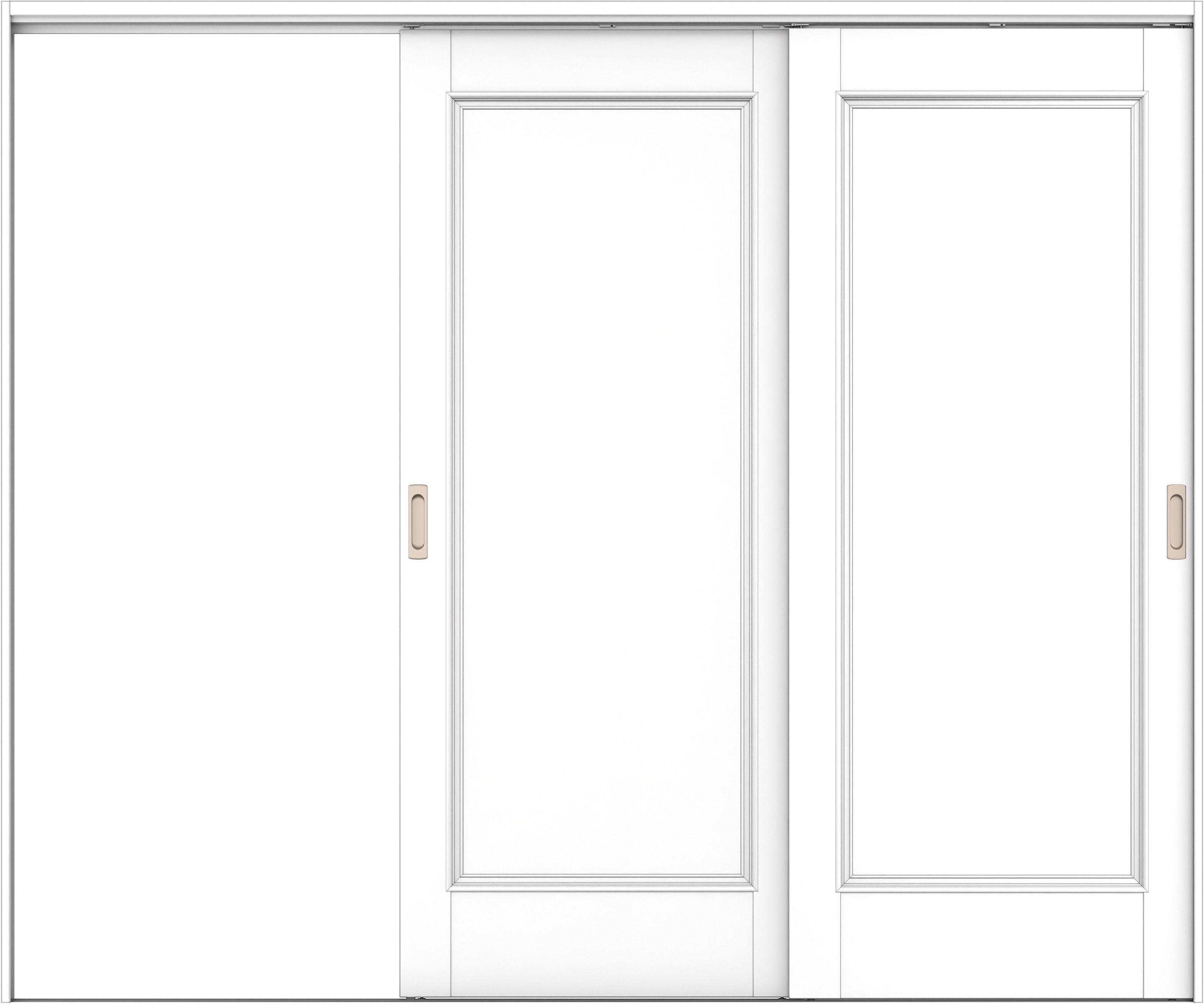 リビングドア　イエリア　吊戸・２枚片引　扉セット　Ｍ５デザイン　２４３７幅用　２０００高　〈パウダーホワイト柄〉　左引用　錠なし　ラクラクローズ付用