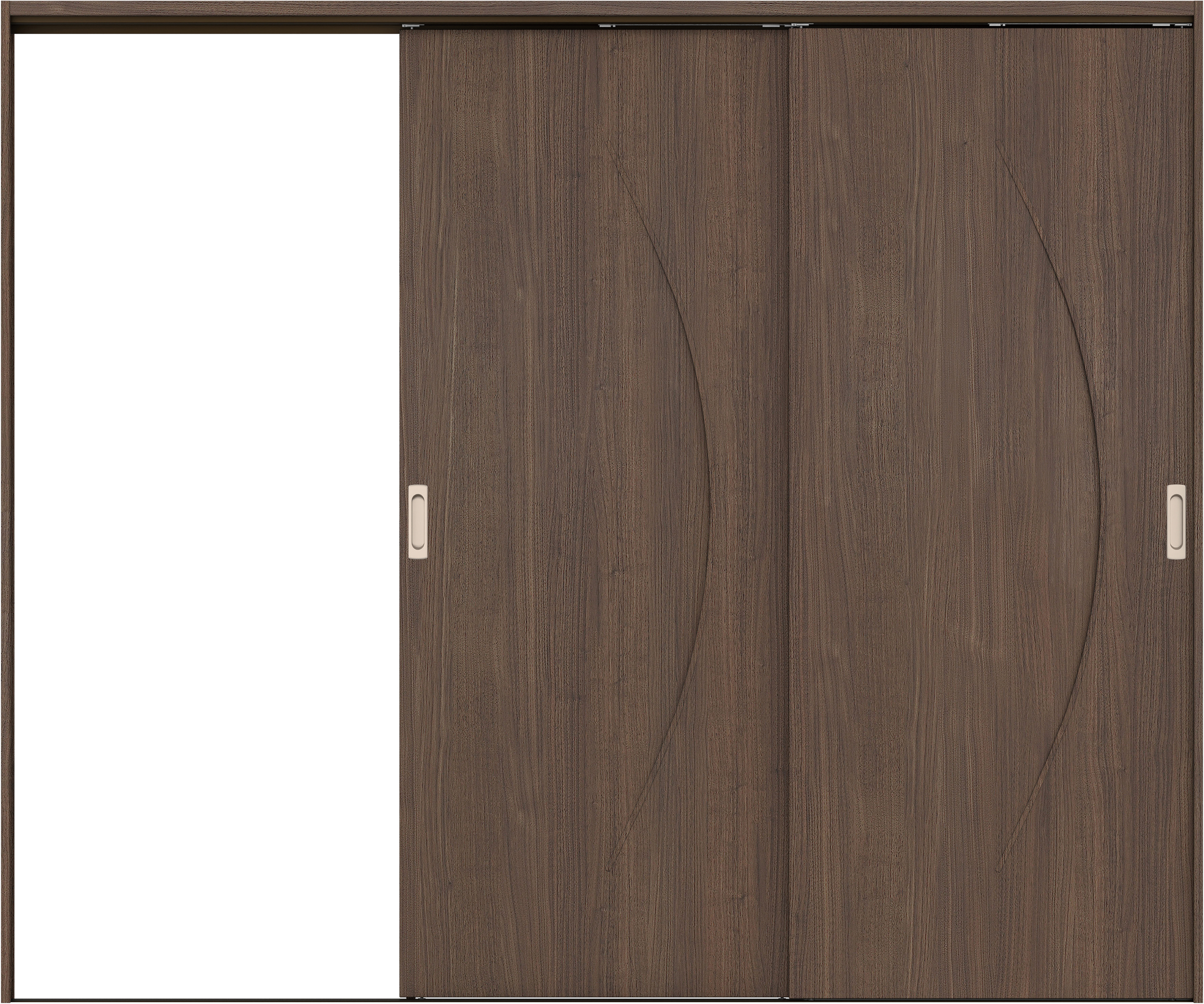 リビングドア　イエリア　吊戸・２枚片引　扉セット　Ｓ７デザイン　２４３７幅用　２０００高　〈ダルブラウン柄〉　左引用　錠なし　ラクラクローズ付用