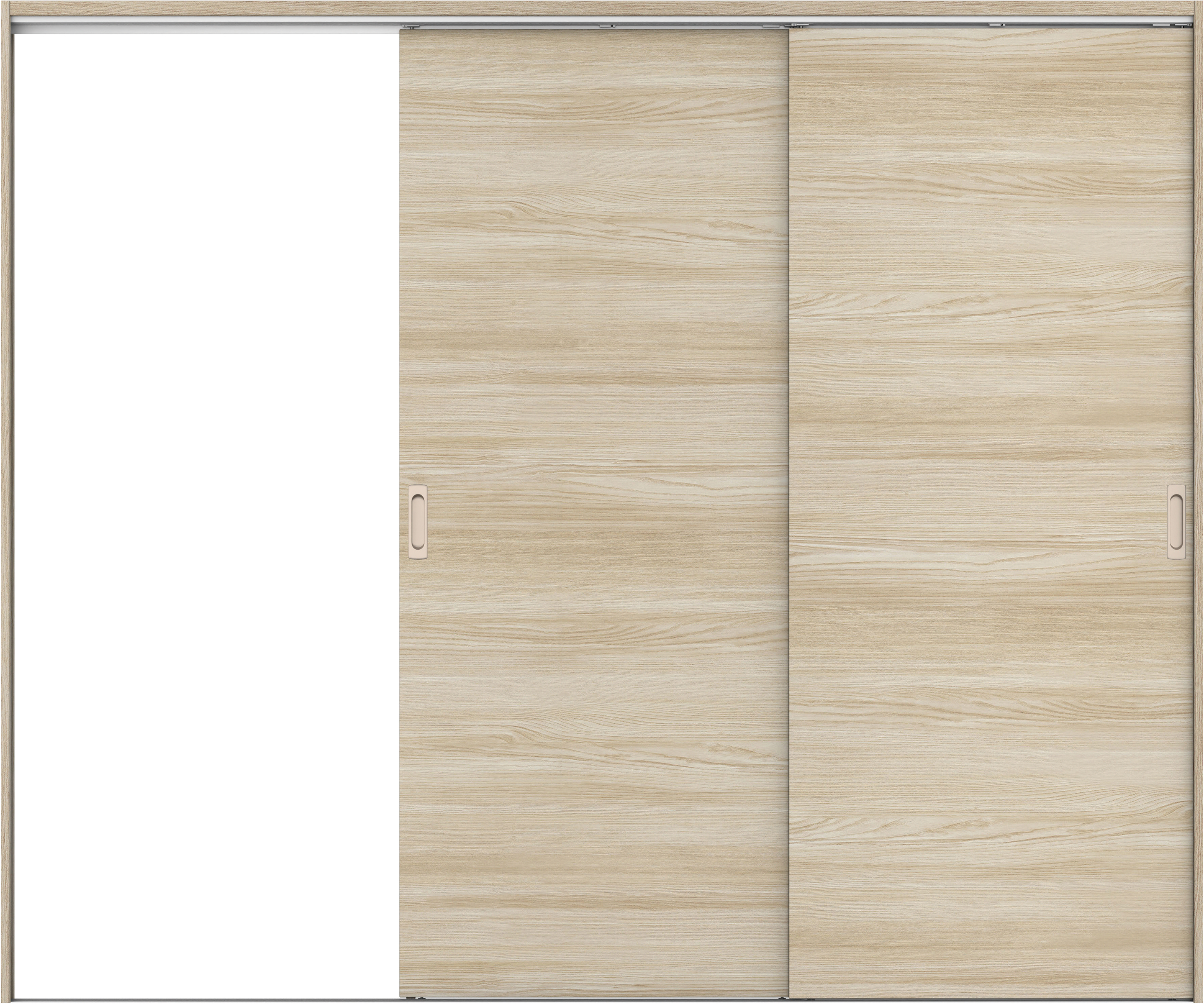 リビングドア　イエリア　吊戸・２枚片引　扉セット　Ｕ０デザイン　２４３７幅用　２０００高　〈ソフトグレージュ柄〉　左引用　錠なし　ラクラクローズ付用