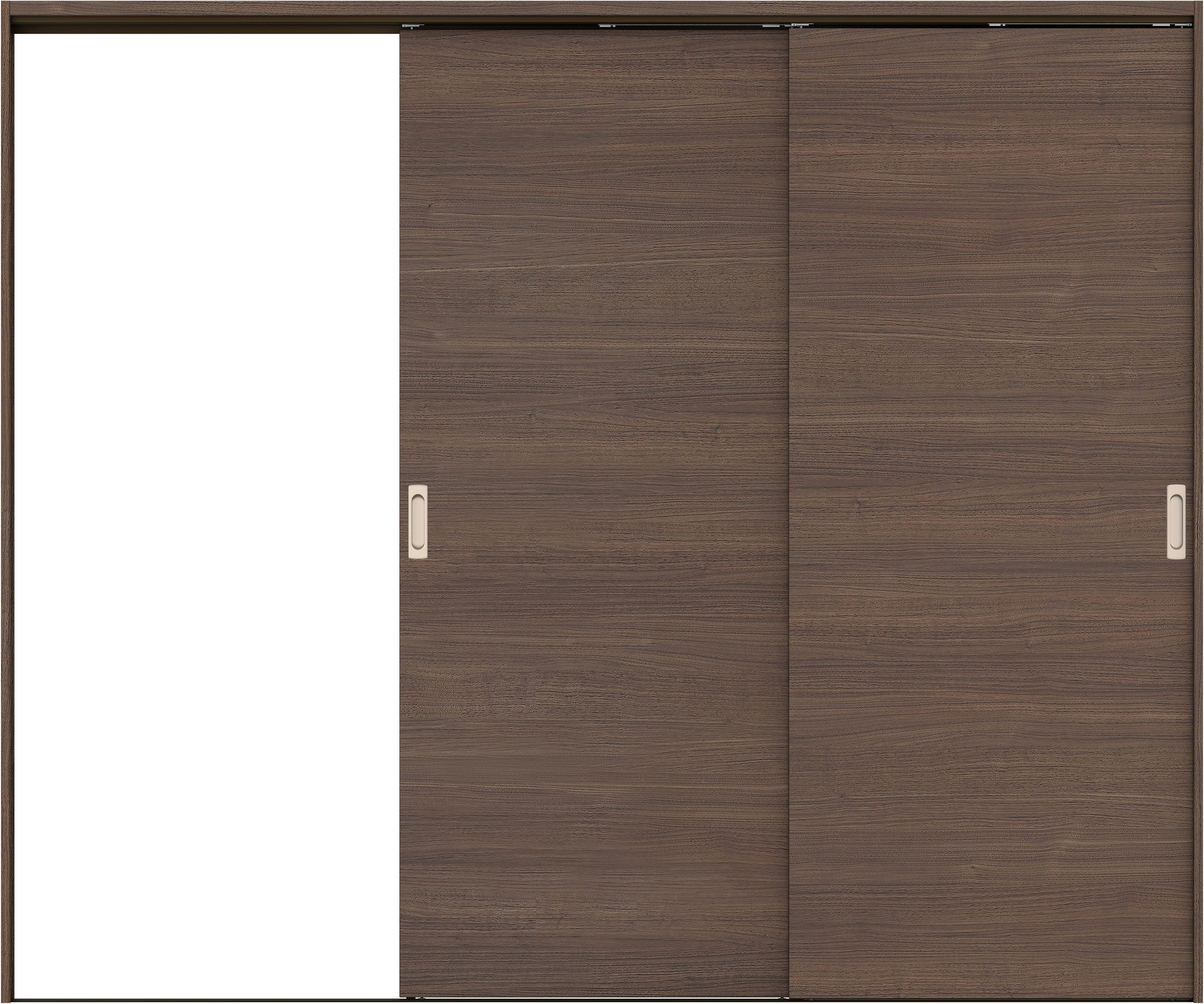 リビングドア　イエリア　吊戸・２枚片引　扉セット　Ｕ０デザイン　２４３７幅用　２０００高　〈ダルブラウン柄〉　左引用　錠なし　ラクラクローズ付用