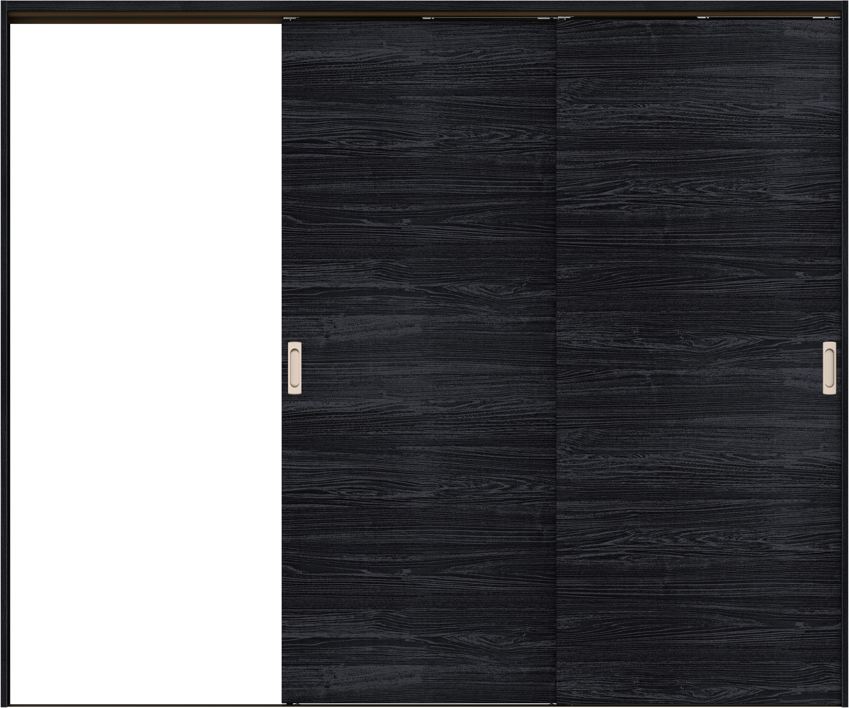 リビングドア　イエリア　吊戸・２枚片引　扉セット　Ｕ０デザイン　２４３７幅用　２０００高　〈モスブラック柄〉　左引用　錠なし　ラクラクローズ付用