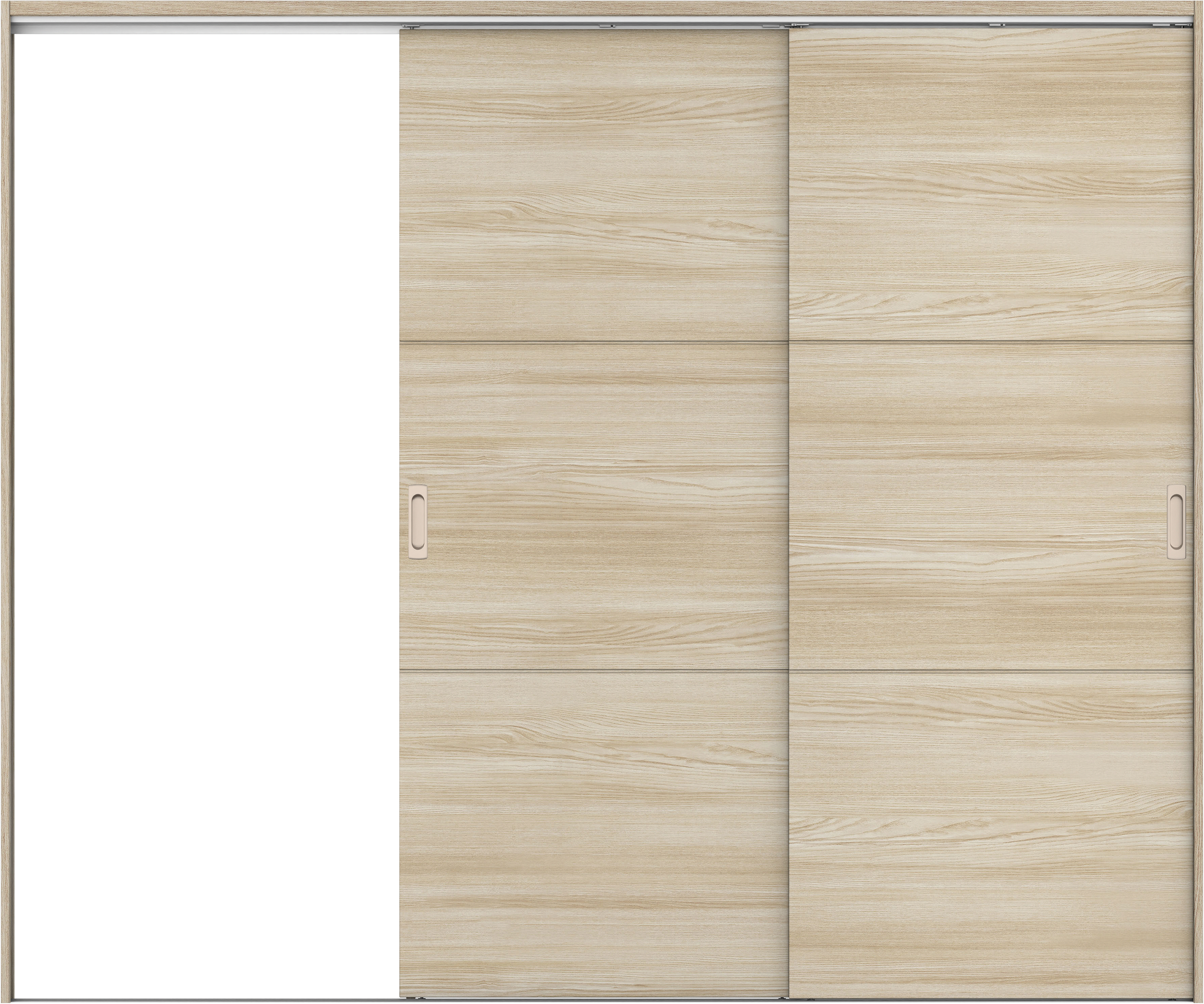 リビングドア　イエリア　吊戸・２枚片引　扉セット　Ｕ４デザイン　２４３７幅用　２０００高　〈ソフトグレージュ柄〉　左引用　錠なし　ラクラクローズ付用