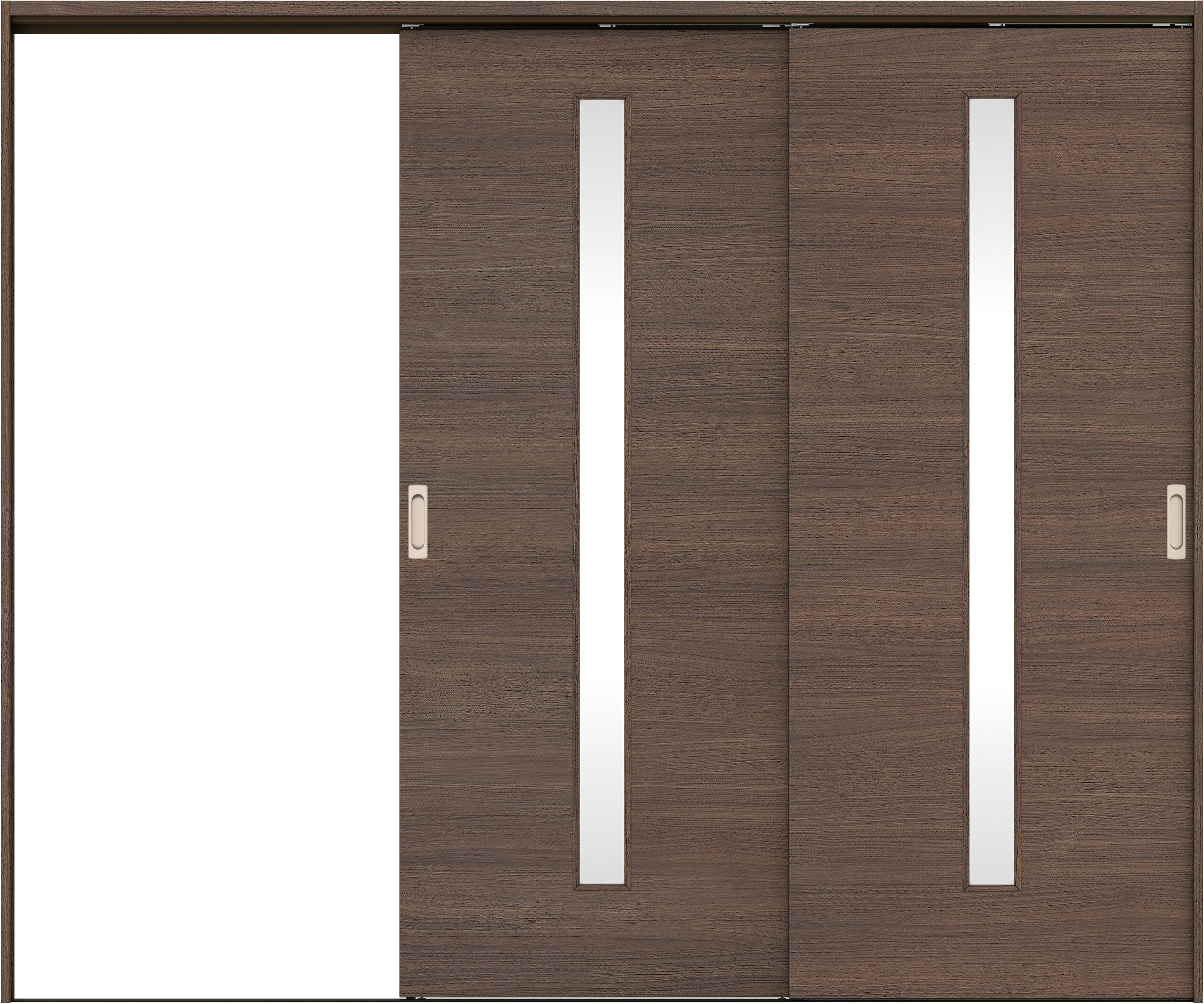 リビングドア　イエリア　吊戸・２枚片引　扉セット　Ｕ８デザイン　２４３７幅用　２０００高　〈ダルブラウン柄〉　左引用　錠なし　ラクラクローズ付用