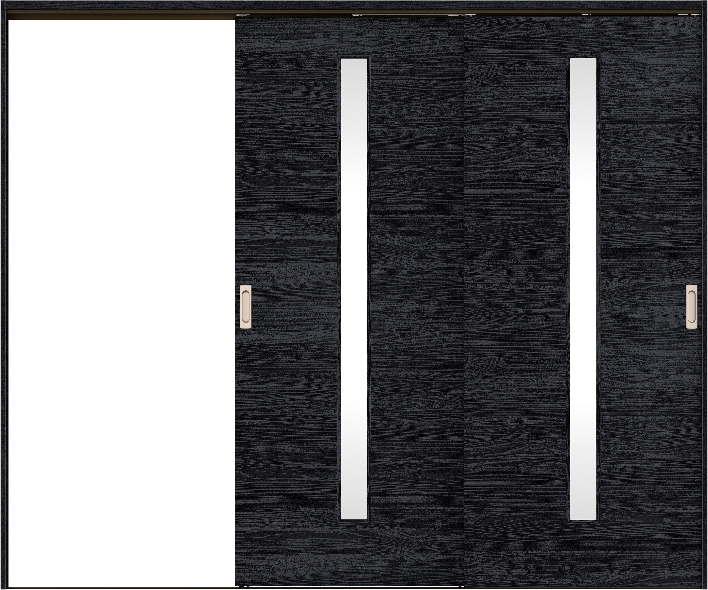 リビングドア　イエリア　吊戸・２枚片引　扉セット　Ｕ８デザイン　２４３７幅用　２０００高　〈モスブラック柄〉　左引用　錠なし　ラクラクローズ付用