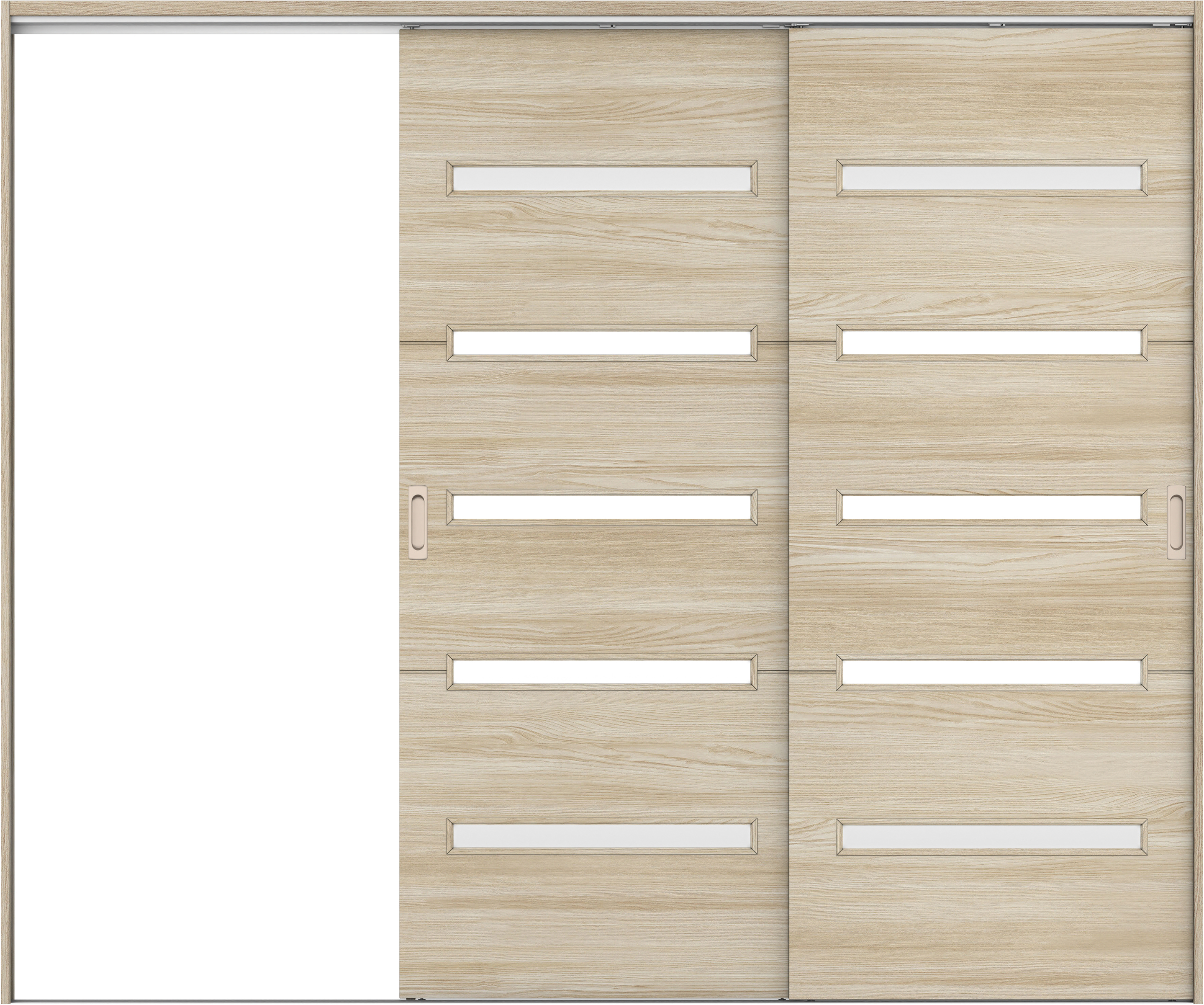 リビングドア　イエリア　吊戸・２枚片引　扉セット　Ｙ４デザイン　２４３７幅用　２０００高　〈ソフトグレージュ柄〉　左引用　錠なし　ラクラクローズ付用