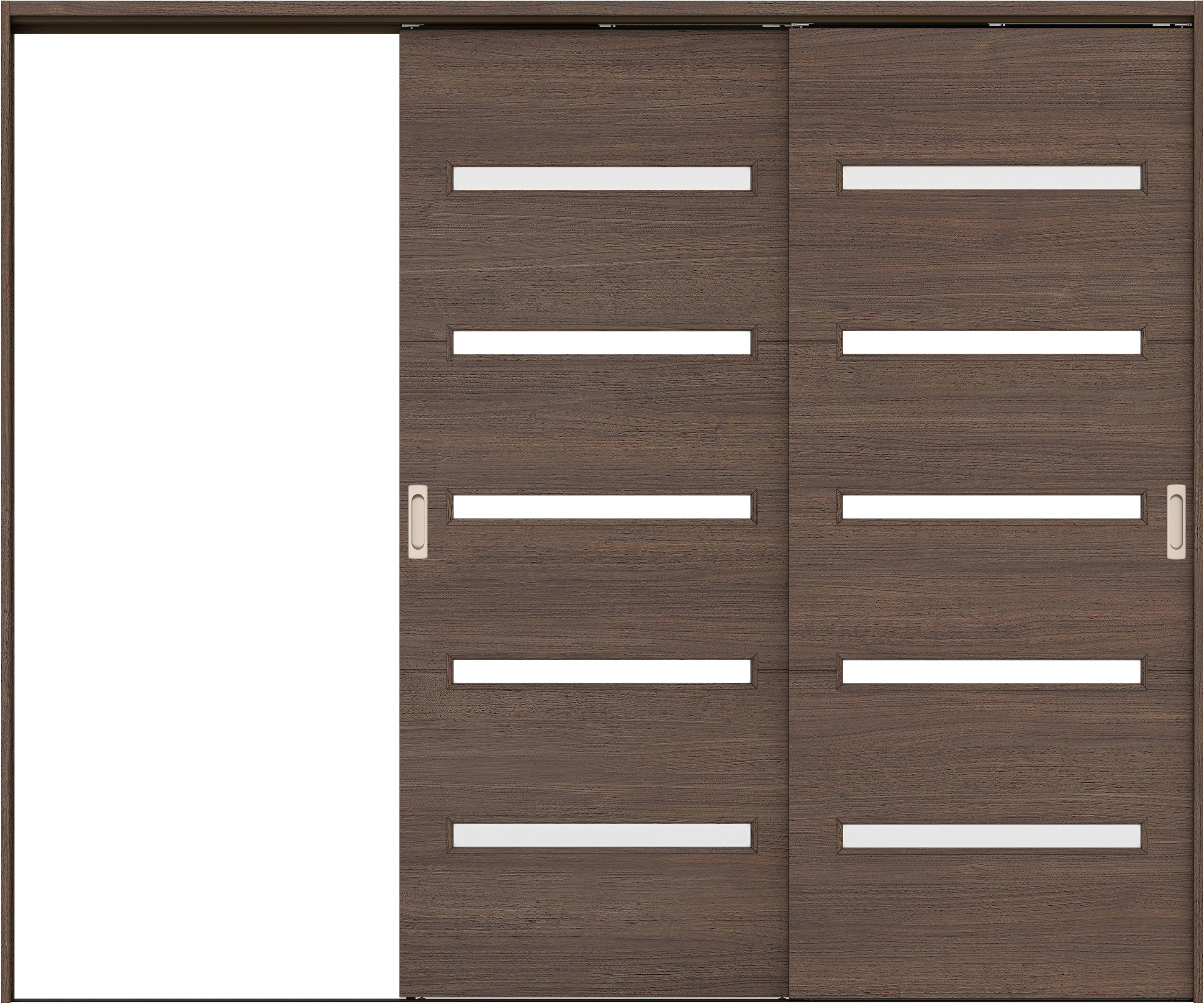 リビングドア　イエリア　吊戸・２枚片引　扉セット　Ｙ４デザイン　２４３７幅用　２０００高　〈ダルブラウン柄〉　左引用　錠なし　ラクラクローズ付用