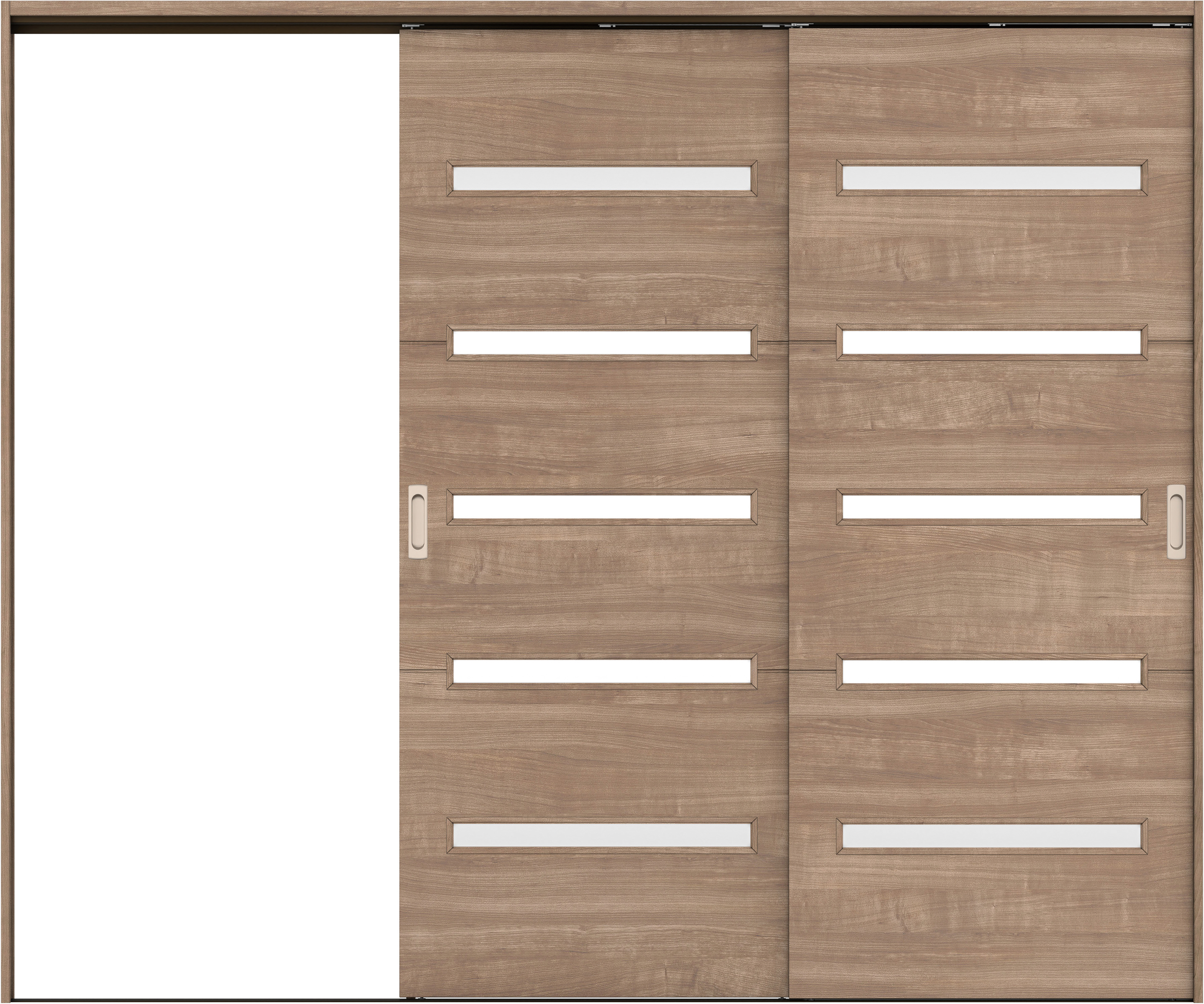 リビングドア　イエリア　吊戸・２枚片引　扉セット　Ｙ４デザイン　２４３７幅用　２０００高　〈トープグレー柄〉　左引用　錠なし　ラクラクローズ付用