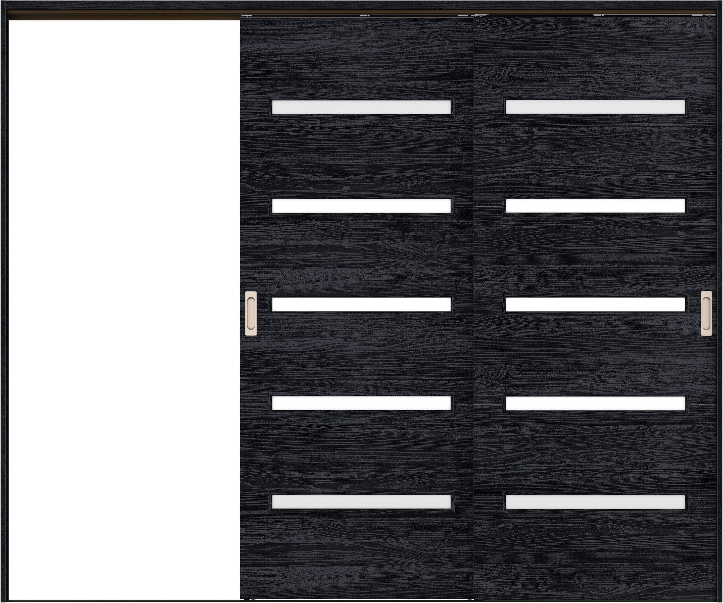 リビングドア　イエリア　吊戸・２枚片引　扉セット　Ｙ４デザイン　２４３７幅用　２０００高　〈モスブラック柄〉　左引用　錠なし　ラクラクローズ付用