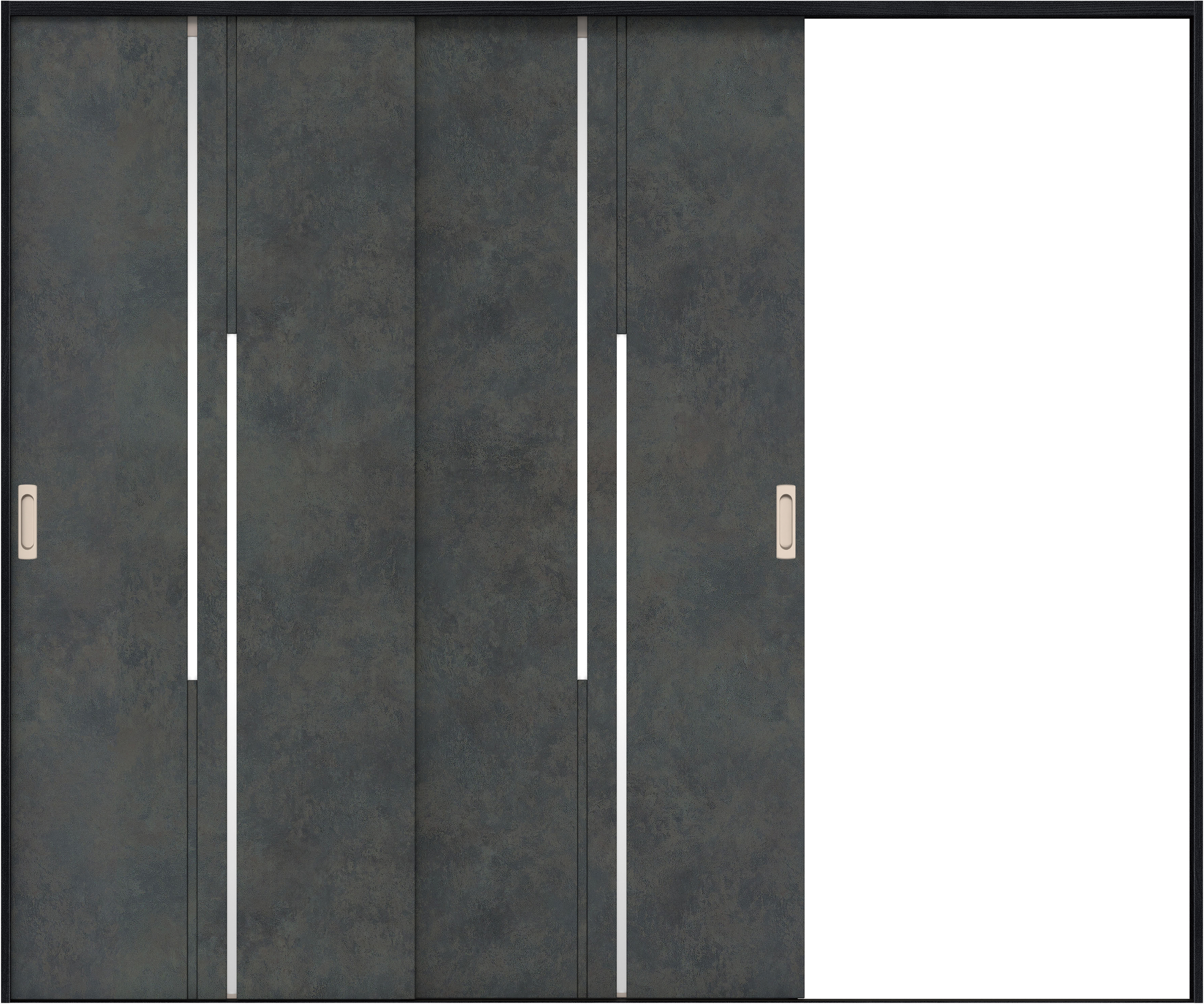 リビングドア　イエリア　引戸・２枚片引　扉セット　７Ｐデザイン　２４３７幅用　２０００高　〈アイアンブラック柄〉　右引用　錠なし　ラクラクローズ付