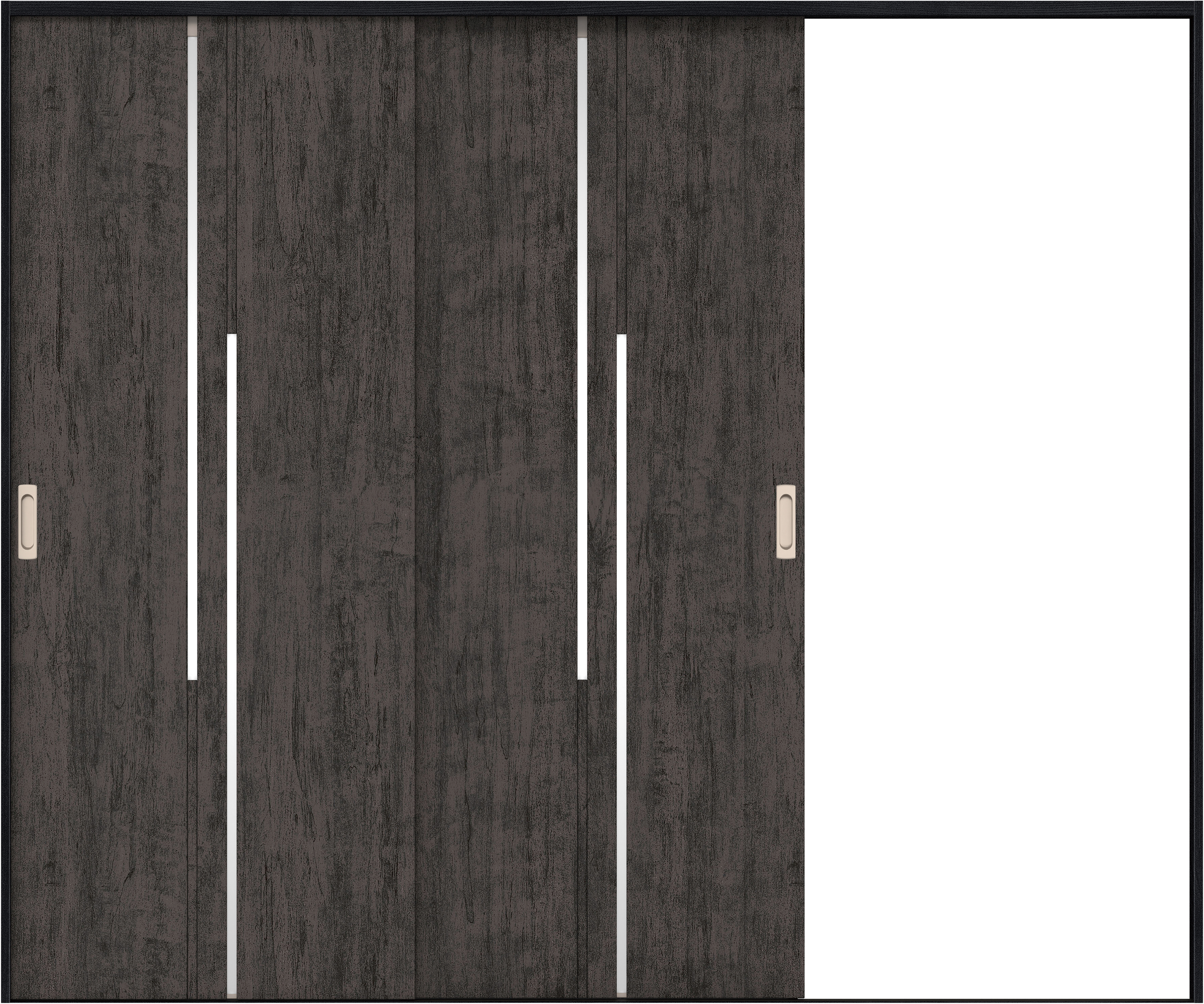 リビングドア　イエリア　引戸・２枚片引　扉セット　７Ｐデザイン　２４３７幅用　２０００高　〈ドライブラック柄〉　右引用　錠なし　ラクラクローズ付