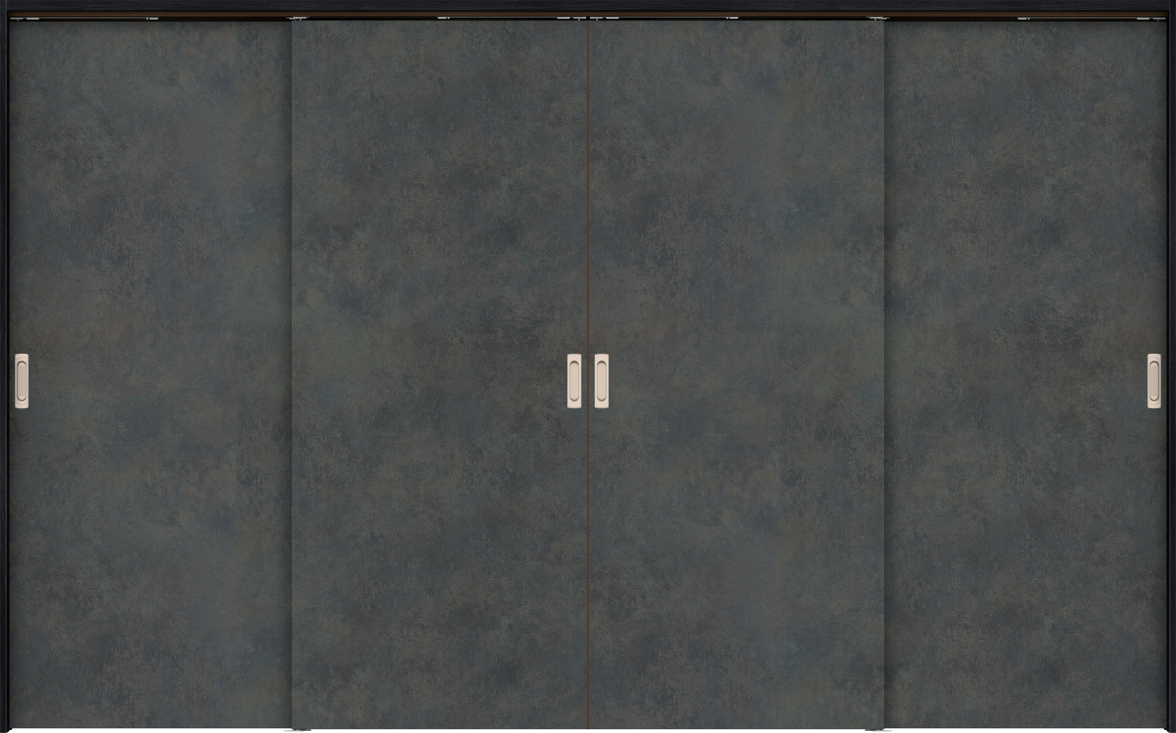 リビングドア　イエリア　吊戸・４枚引違　扉セット　００デザイン　３２６６幅用　２０００高　〈アイアンブラック柄〉　左右兼用　錠なし　ラクラクローズ付用