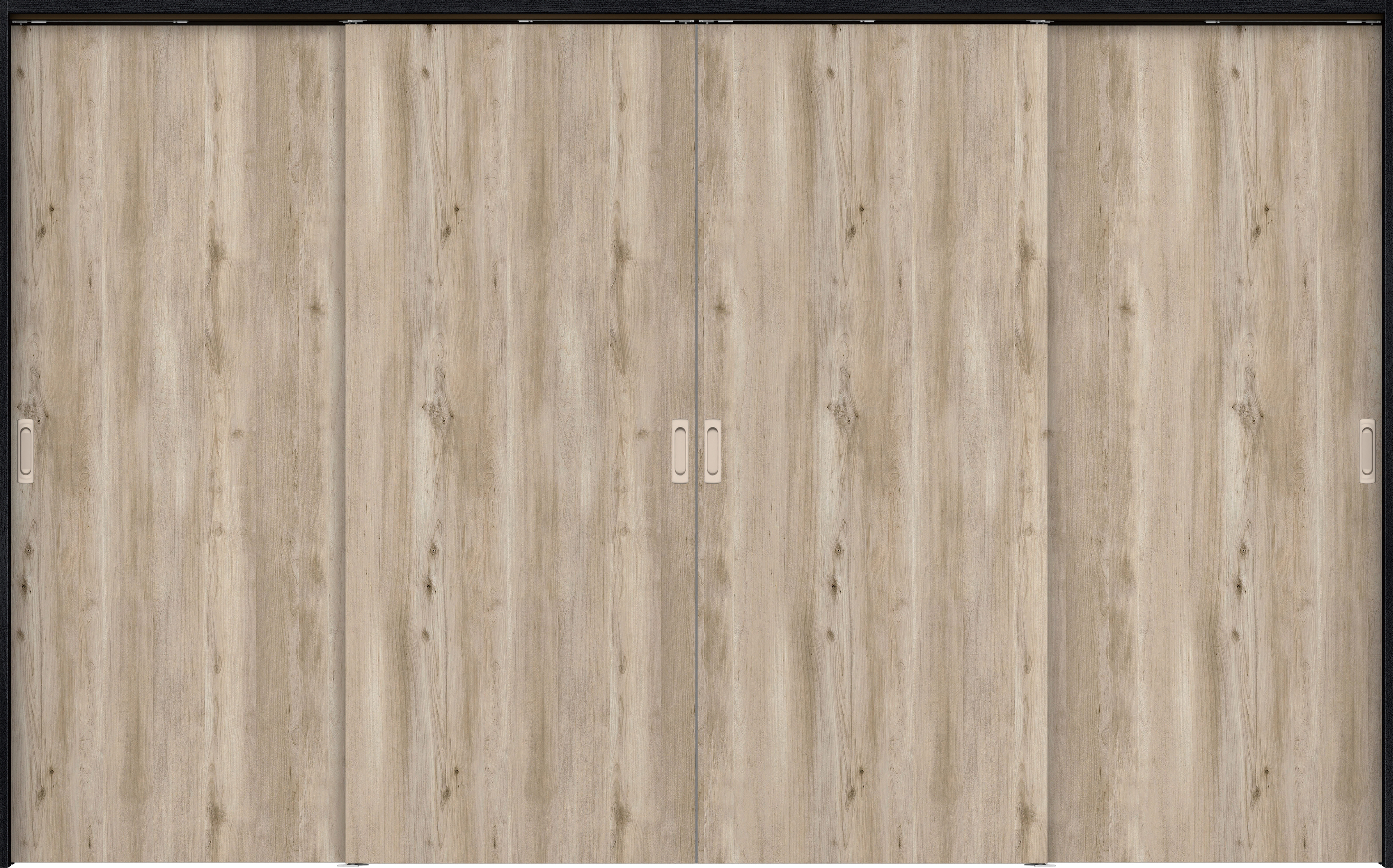 リビングドア　イエリア　吊戸・４枚引違　扉セット　００デザイン　３２６６幅用　２０００高　〈スモークグレー柄〉　左右兼用　錠なし　ラクラクローズ付用