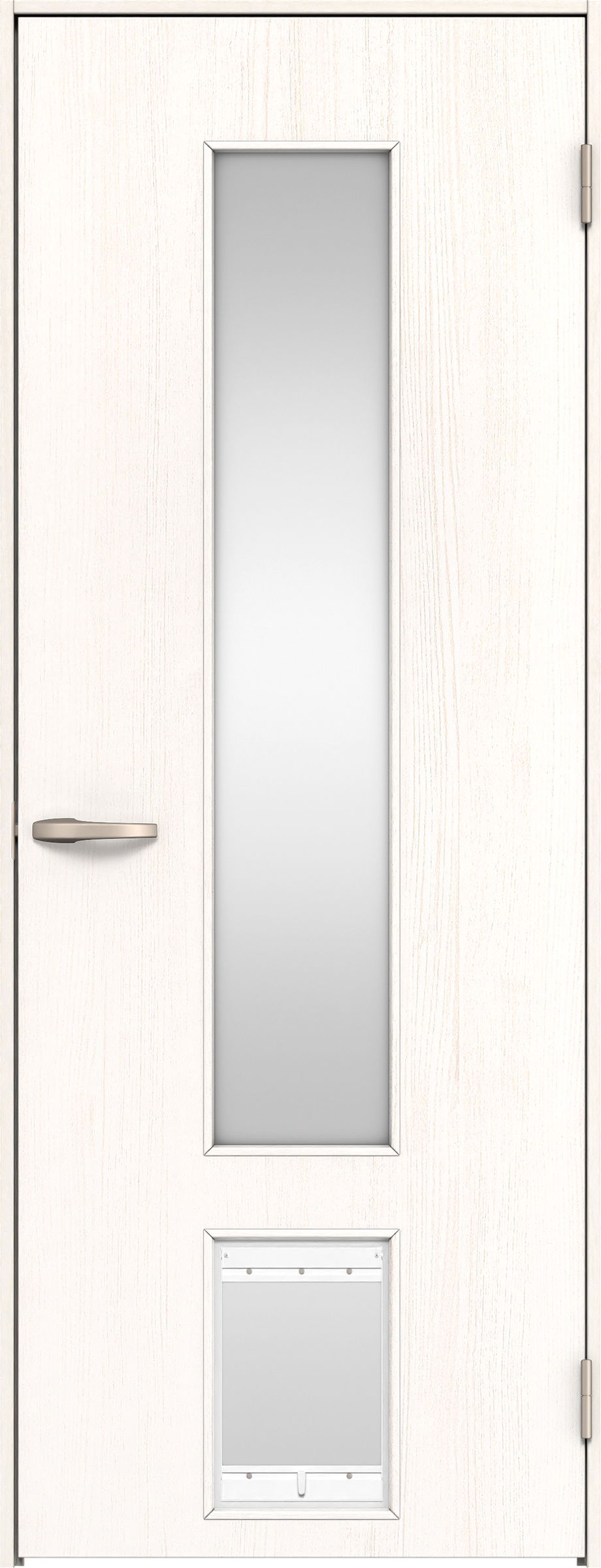 リビングドア　イエリア　機能ドア　ペットドア　扉セット　Ｐ８デザイン　７５５幅　２０００高　〈ネオホワイト柄〉　右開き　空錠　Ｎスタンダード丁番