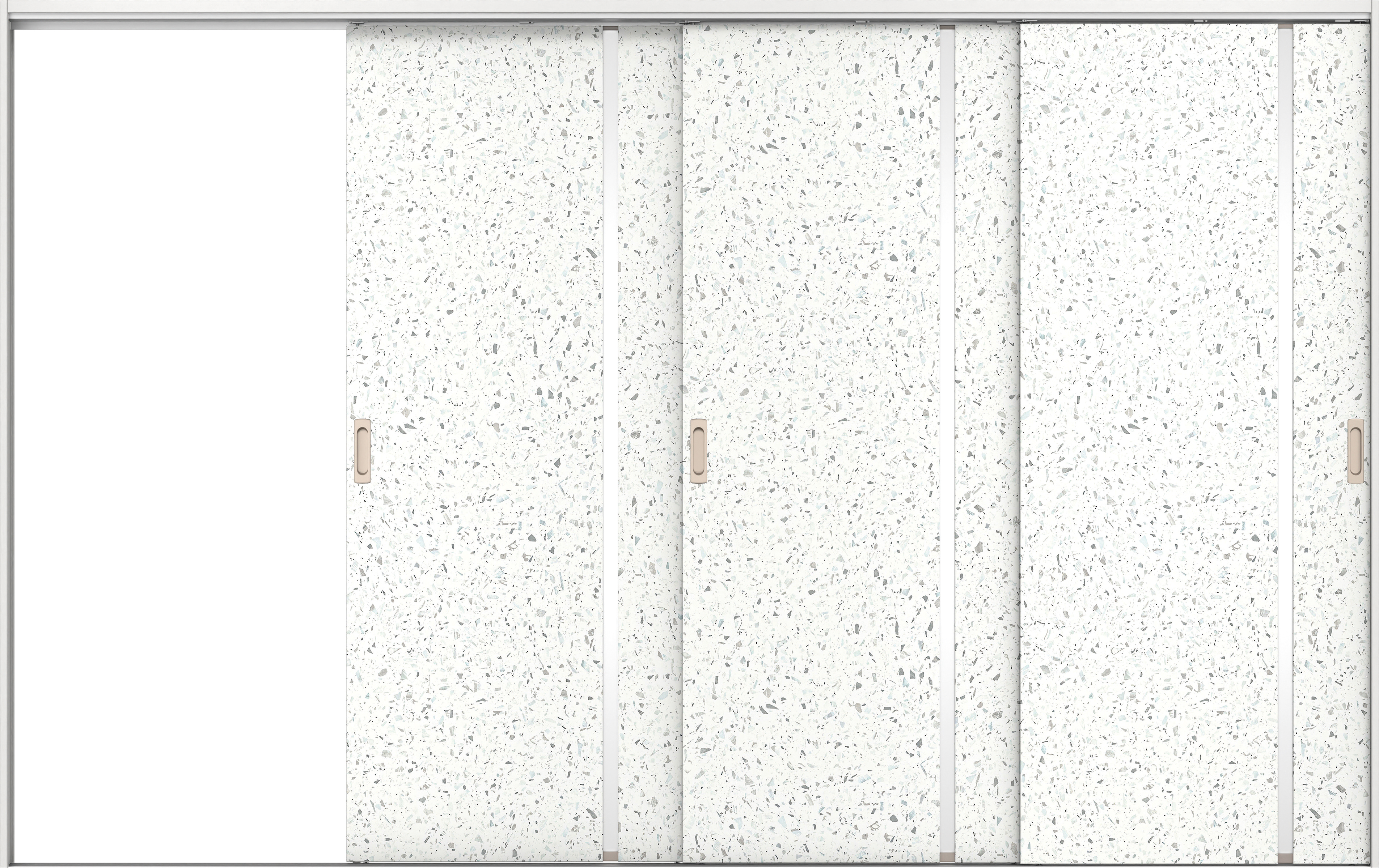 リビングドア　イエリア　吊戸・３枚片引　扉セット　Ｌ９デザイン　３２２９幅用　２０００高　〈テラゾホワイト柄〉　左引用　錠なし　ラクラクローズ付用