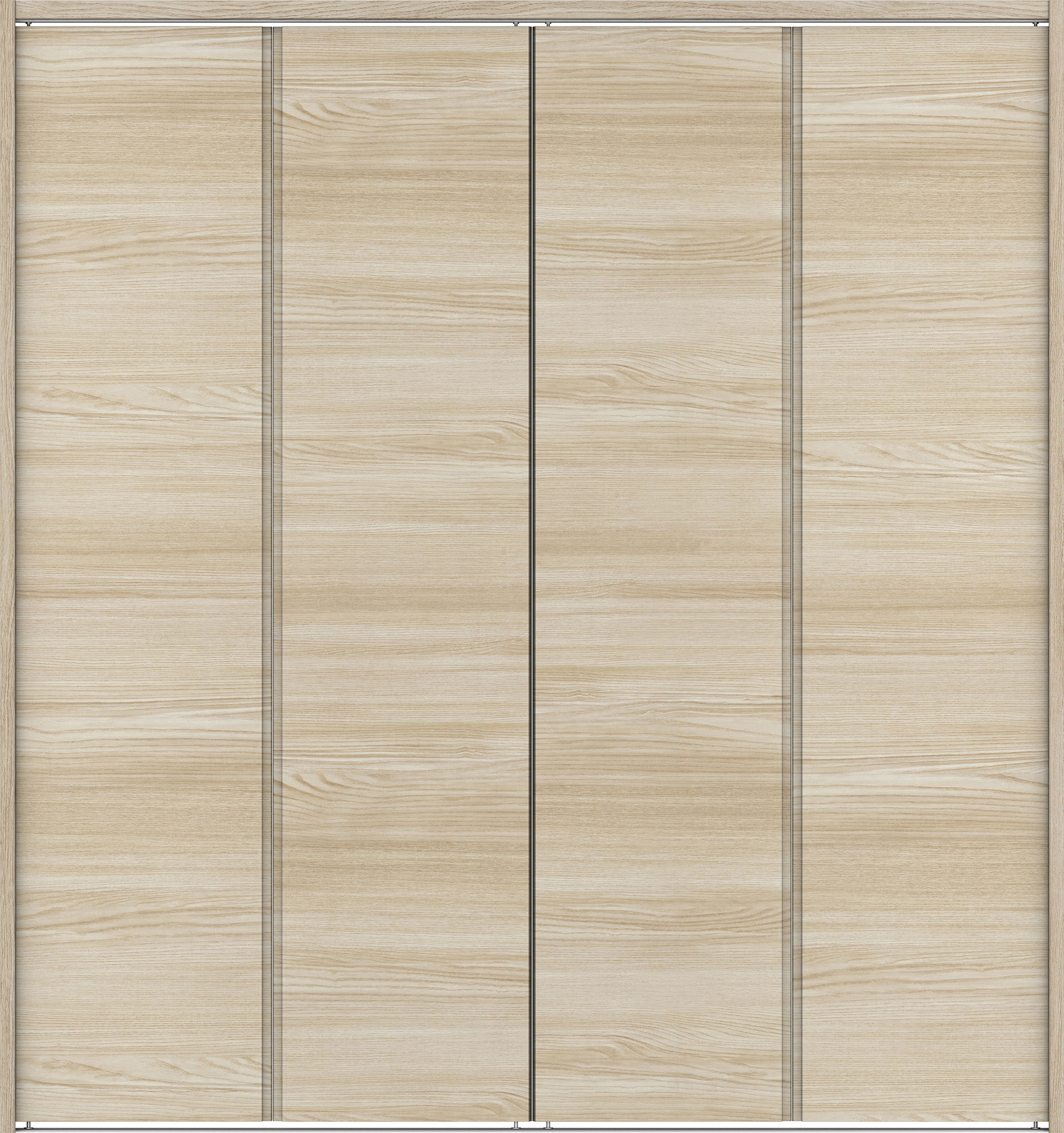 クローク収納　イエリア　折戸ユニット　ハンドルレス横木目タイプ　ウッド扉　下レール付三方枠（固定枠）　セット　１６８０幅（６尺間口）　１７９０高　〈ソフトグレージュ柄〉　ハンドルレス