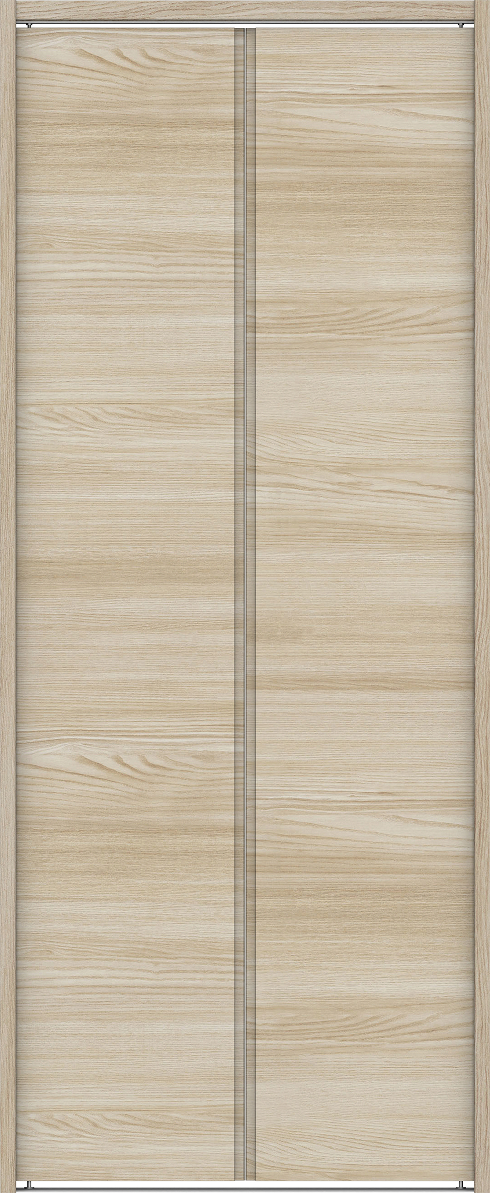 クローク収納　イエリア　折戸ユニット　ハンドルレス横木目タイプ　ウッド扉　下レール付三方枠（固定枠）　セット　７３５幅（３尺間口）　１７９０高　〈ソフトグレージュ柄〉　ハンドルレス