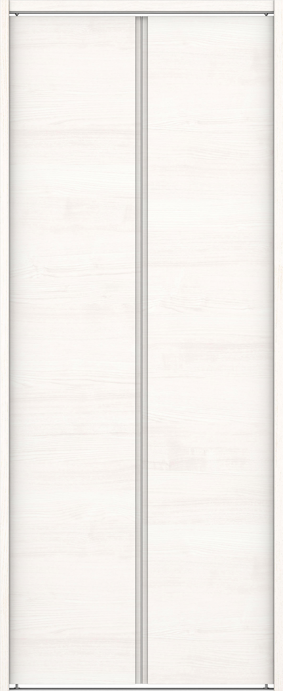 クローク収納　イエリア　折戸ユニット　ハンドルレス横木目タイプ　ウッド扉　下レール付三方枠（固定枠）　セット　７３５幅（３尺間口）　１７９０高　〈ネオホワイト柄〉　ハンドルレス