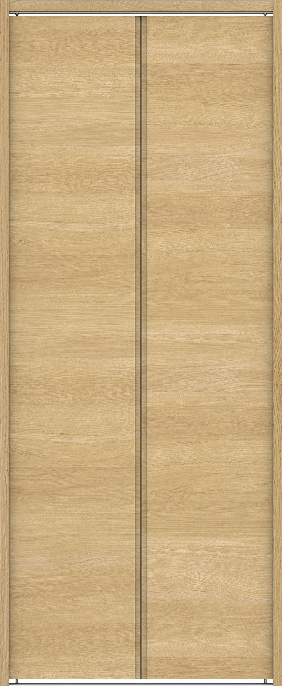 クローク収納　イエリア　折戸ユニット　ハンドルレス横木目タイプ　ウッド扉　下レール付三方枠（固定枠）　セット　７３５幅（３尺間口）　１７９０高　〈ライトオーカー柄〉　ハンドルレス