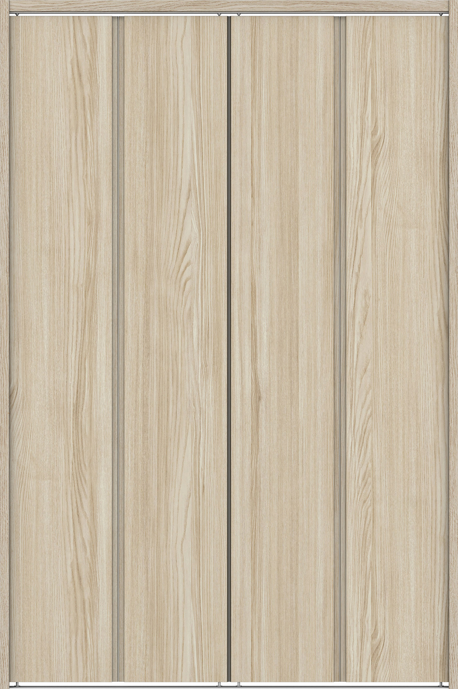 クローク収納　イエリア　折戸ユニット　ハンドルレス縦木目タイプ　ウッド扉　下レール付三方枠（固定枠）　セット　１１９０幅（４．５尺間口）　１７９０高　〈ソフトグレージュ柄〉　ハンドルレス