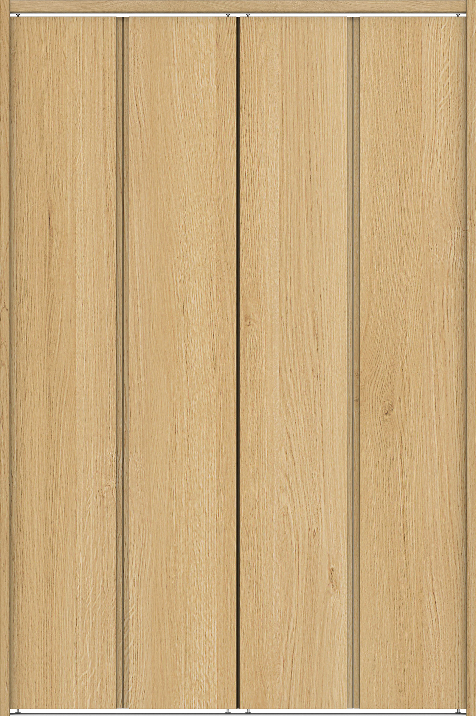 クローク収納　イエリア　折戸ユニット　ハンドルレス縦木目タイプ　ウッド扉　下レール付三方枠（固定枠）　セット　１１９０幅（４．５尺間口）　１７９０高　〈ライトオーカー柄〉　ハンドルレス