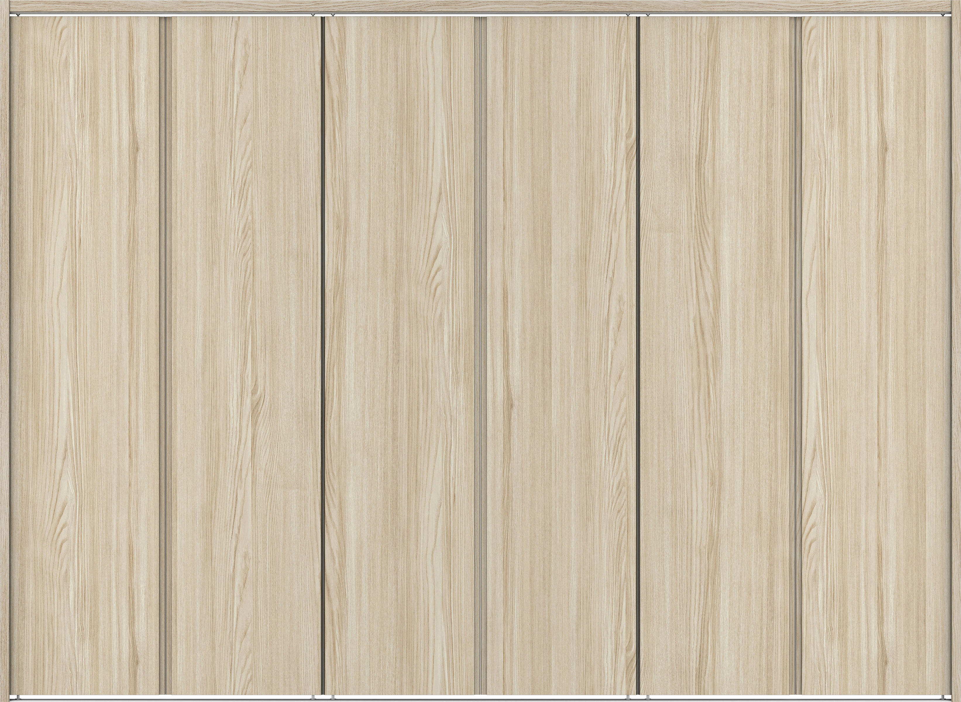 クローク収納　イエリア　折戸ユニット　ハンドルレス縦木目タイプ　ウッド扉　下レール付三方枠（固定枠）　セット　２４５０幅（９尺間口）　１７９０高　〈ソフトグレージュ柄〉　ハンドルレス