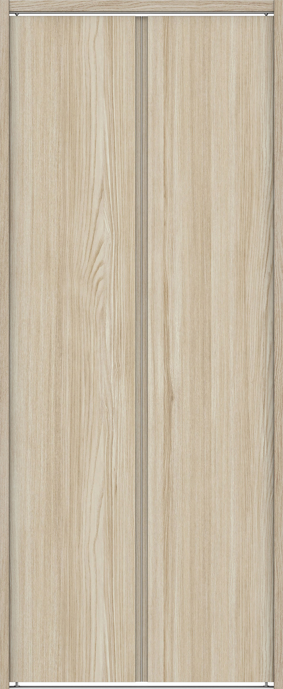 クローク収納　イエリア　折戸ユニット　ハンドルレス縦木目タイプ　ウッド扉　下レール付三方枠（固定枠）　セット　７３５幅（３尺間口）　１７９０高　〈ソフトグレージュ柄〉　ハンドルレス