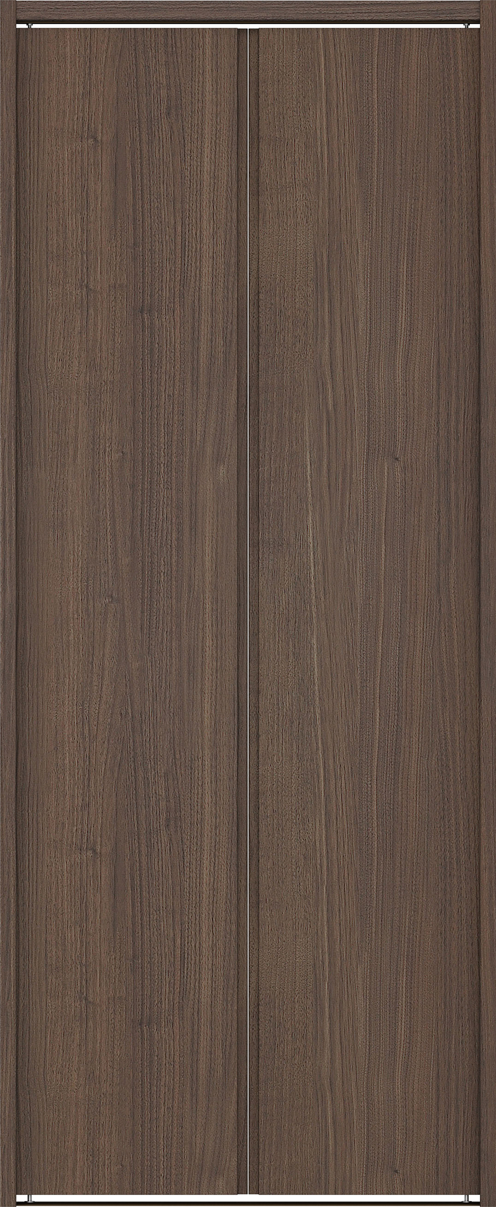 クローク収納　イエリア　折戸ユニット　ハンドルレス縦木目タイプ　ウッド扉　下レール付三方枠（固定枠）　セット　７３５幅（３尺間口）　１７９０高　〈ダルブラウン柄〉　ハンドルレス