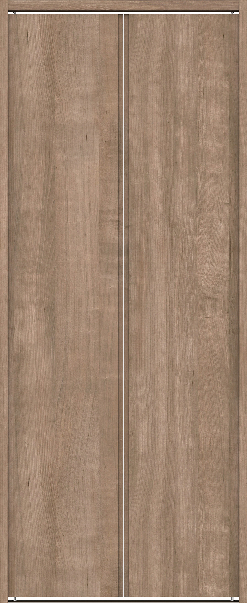 クローク収納　イエリア　折戸ユニット　ハンドルレス縦木目タイプ　ウッド扉　下レール付三方枠（固定枠）　セット　７３５幅（３尺間口）　１７９０高　〈トープグレー柄〉　ハンドルレス