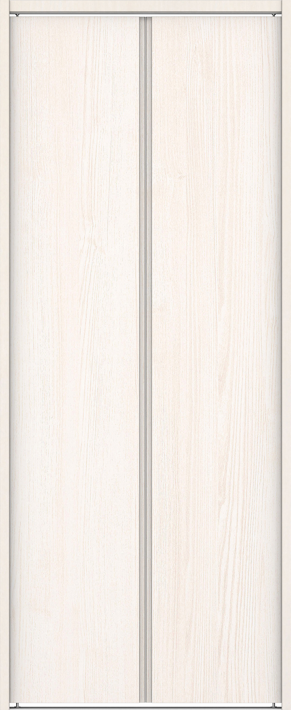 クローク収納　イエリア　折戸ユニット　ハンドルレス縦木目タイプ　ウッド扉　下レール付三方枠（固定枠）　セット　７３５幅（３尺間口）　１７９０高　〈ネオホワイト柄〉　ハンドルレス