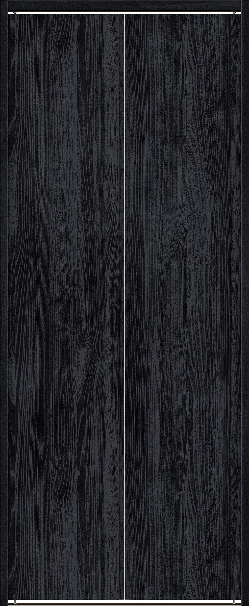 クローク収納　イエリア　折戸ユニット　ハンドルレス縦木目タイプ　ウッド扉　下レール付三方枠（固定枠）　セット　７３５幅（３尺間口）　１７９０高　〈モスブラック柄〉　ハンドルレス