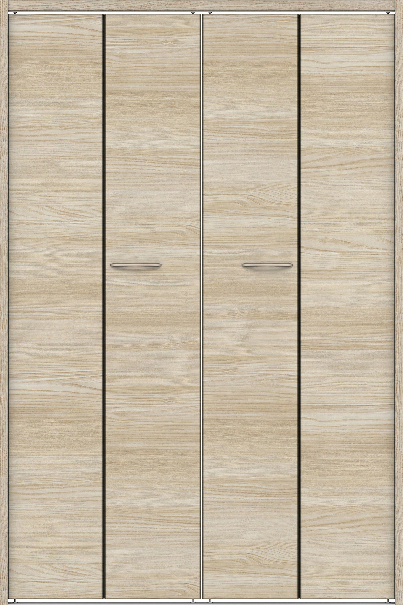 クローク収納　イエリア　折戸ユニット　フラット横木目　ウッド扉　下レール付三方枠（固定枠）　セット　１１９０幅（４．５尺間口）　１７９０高　〈ソフトグレージュ柄〉　ハンドルラウンド型〈Ｔシルバー色〉