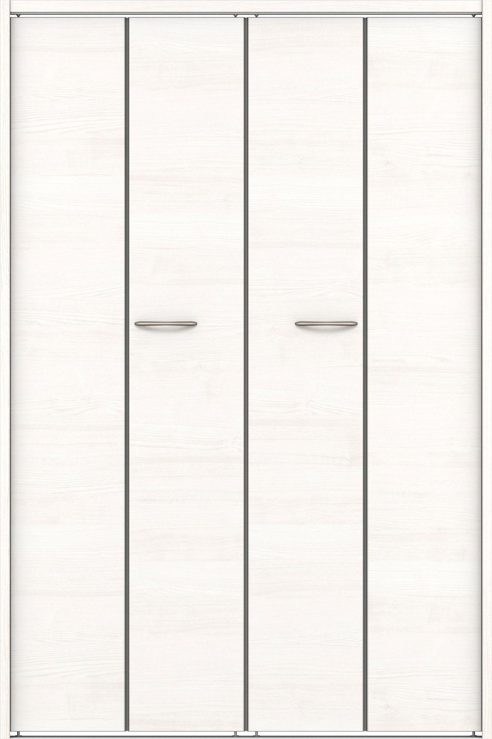 クローク収納　イエリア　折戸ユニット　フラット横木目タイプ　ウッド扉　下レール付三方枠（固定枠）　セット　１１９０幅（４．５尺間口）　１７９０高　〈ネオホワイト柄〉　ハンドルラウンド型〈Ｔシルバー色〉