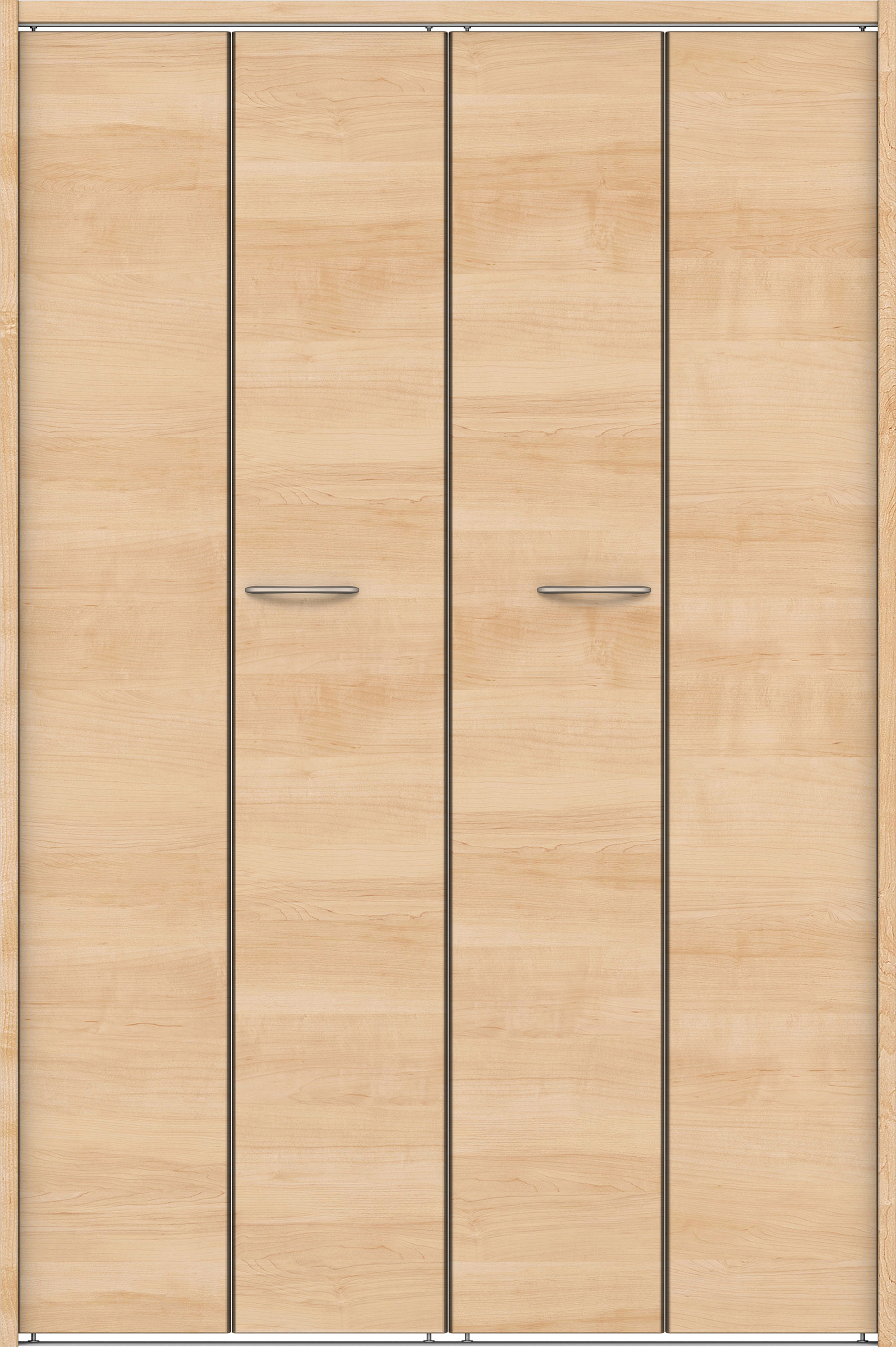 クローク収納　イエリア　折戸ユニット　フラット横木目タイプ　ウッド扉　下レール付三方枠（固定枠）　セット　１１９０幅（４．５尺間口）　１７９０高　〈ミルベージュ柄〉　ハンドルラウンド型〈Ｔシルバー色〉