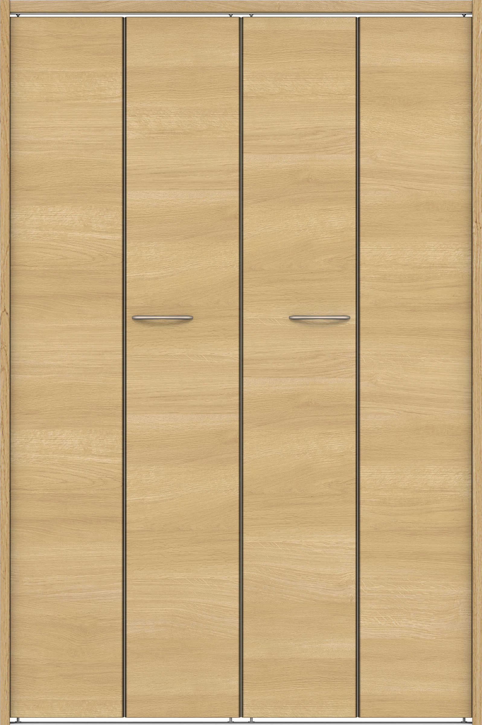 クローク収納　イエリア　折戸ユニット　フラット横木目　ウッド扉　下レール付三方枠（固定枠）　セット　１１９０幅（４．５尺間口）　１７９０高　〈ライトオーカー柄〉　ハンドルラウンド型〈Ｔシルバー色〉